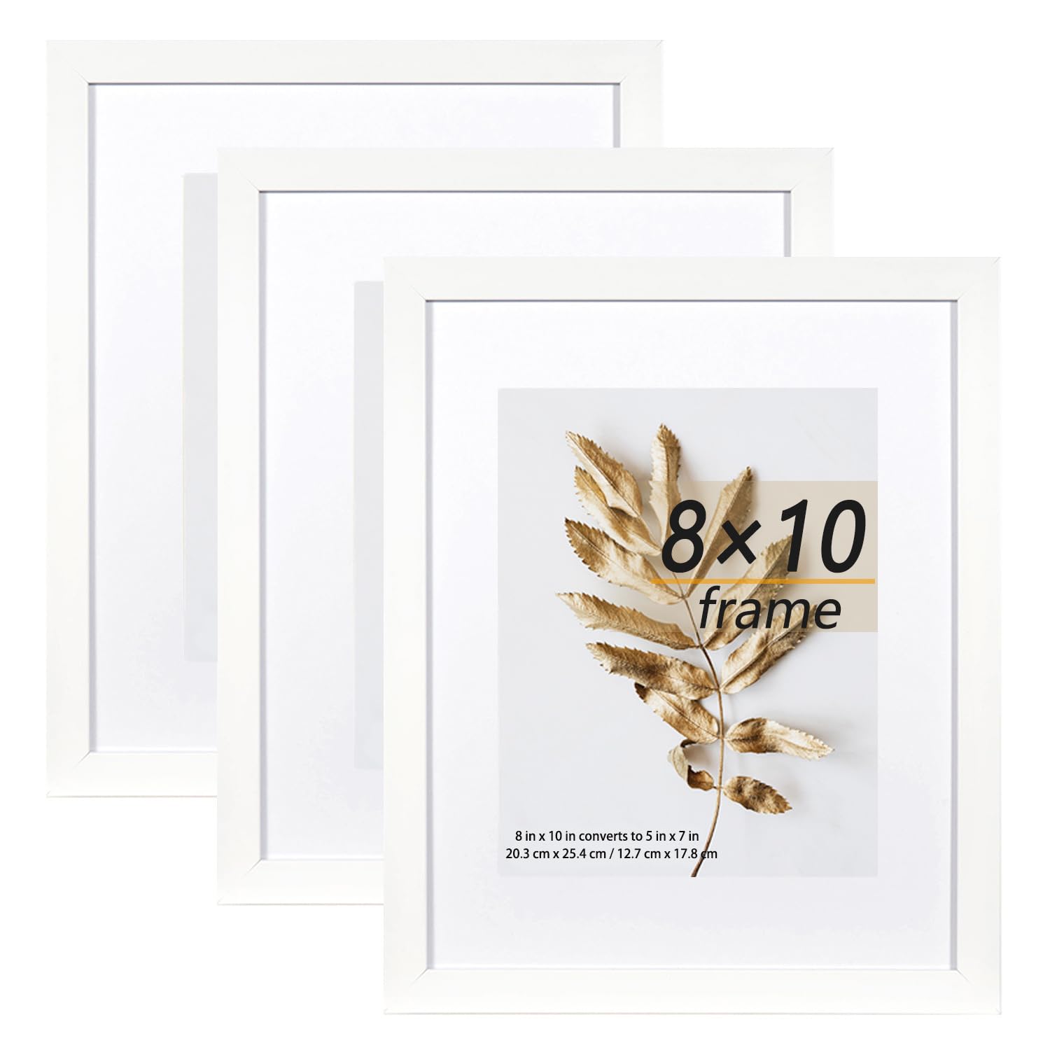 Hogaryo 8x10 Picture Frame White 3 Pcs set can Display 5x7 Picture with Mat or 8x10 Without Mat on the Wall