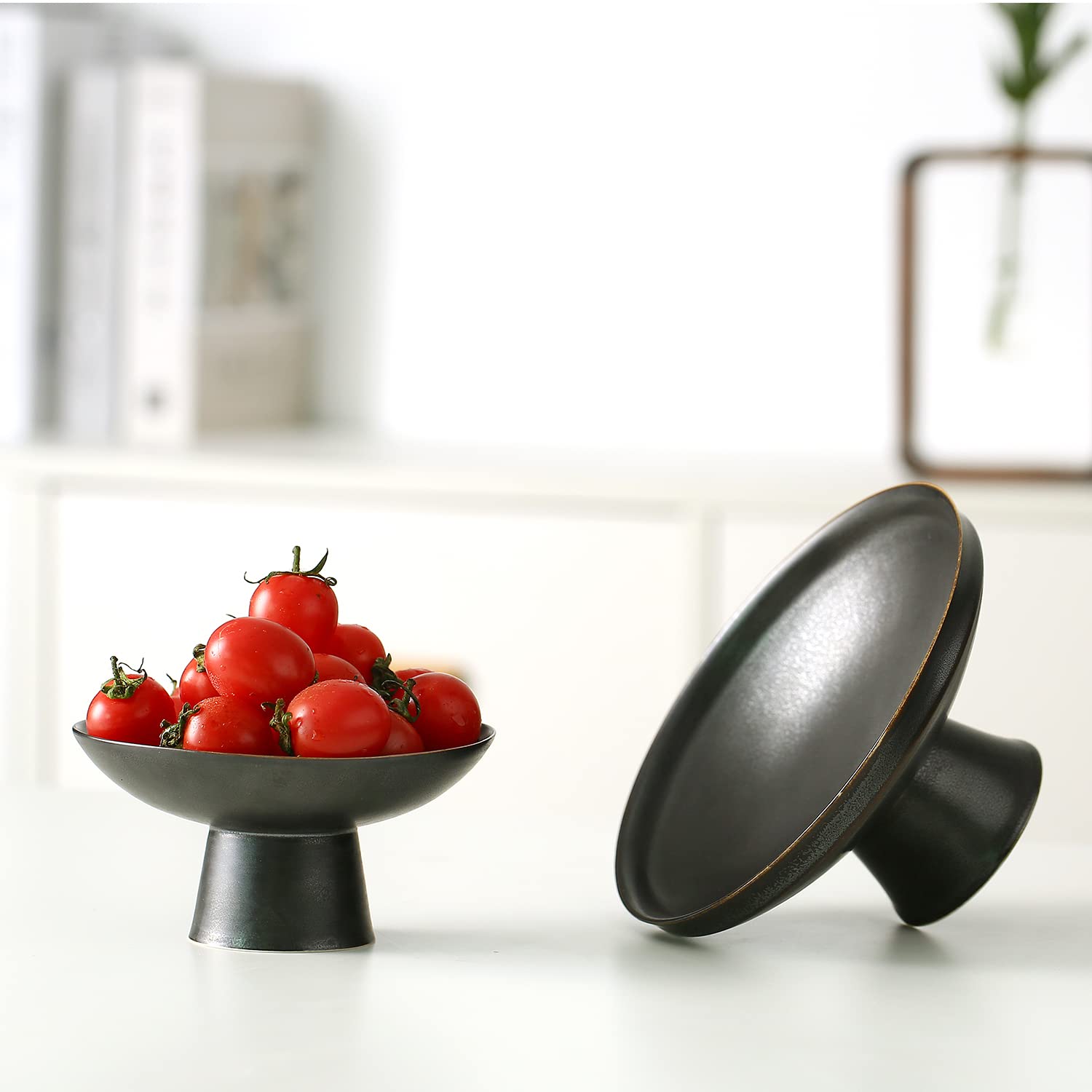 Porcelain Footed Bowl,Small Cute Snack Bowl For Ice Cream Dessert, Miso Soup, Side Dishes, Condiment (Black-Big)