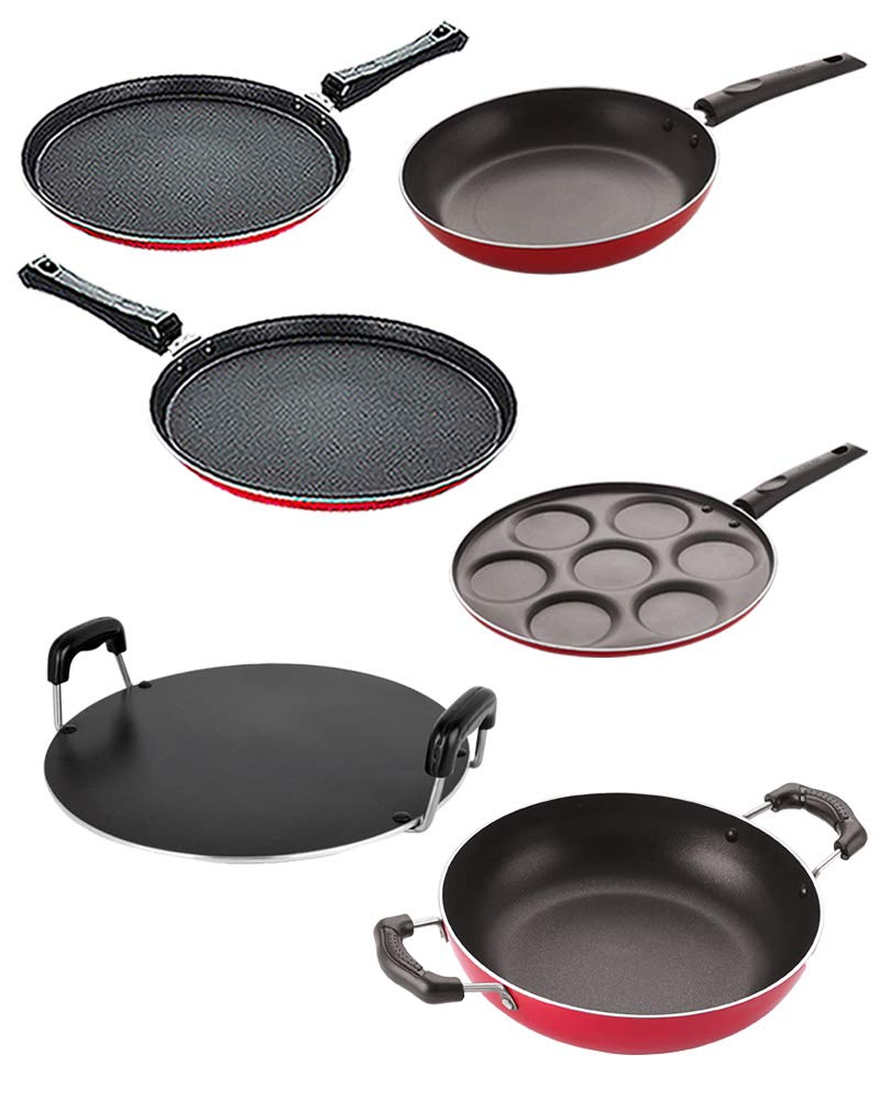 Nirlon Non Stick Pfoa Free Gas Compatible Cookware Utensil Item Set Of 6 Pieces (2.6Mm_Ft13_Ft12_Kd12_Tp_Rt_Up7)