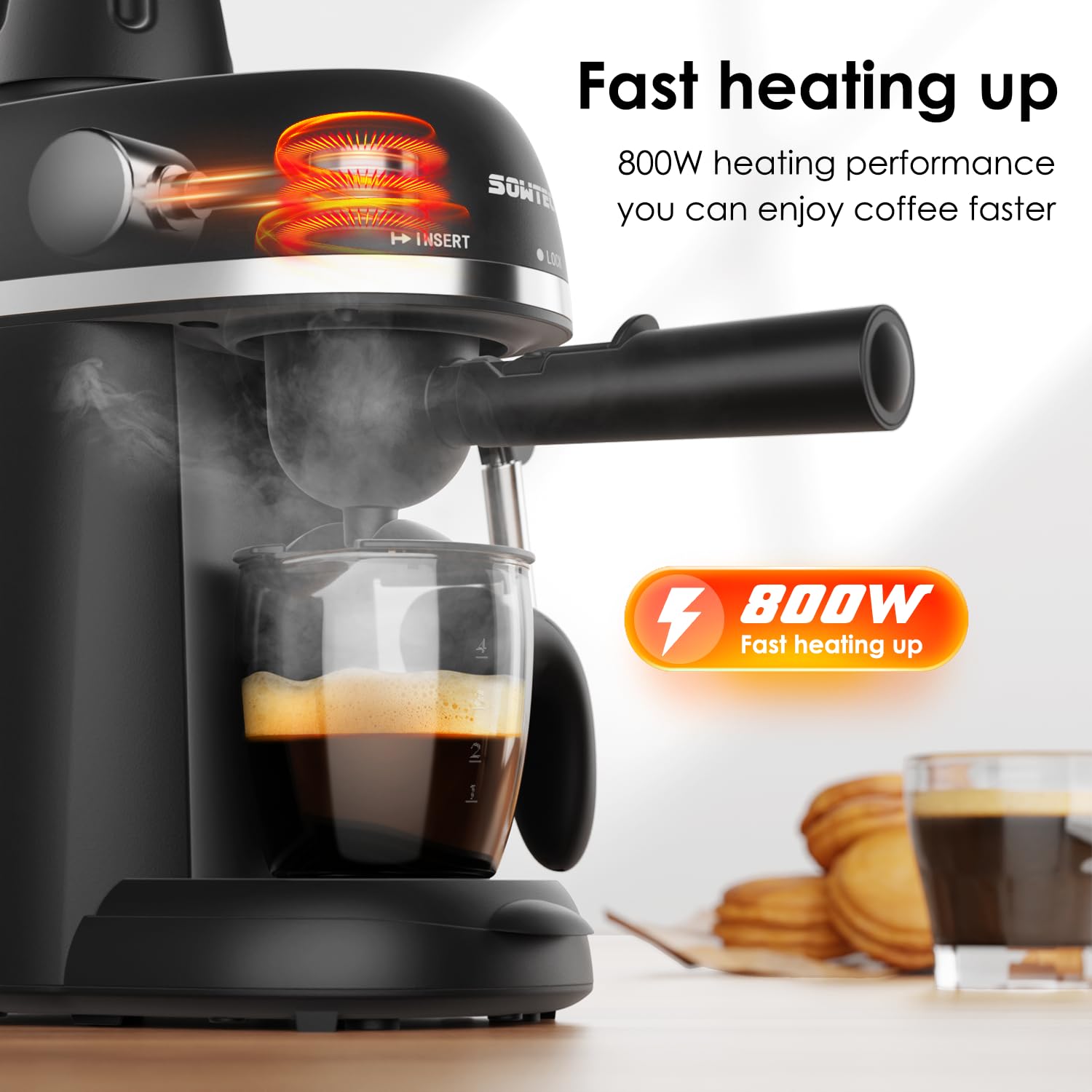 Sowtech Coffee Machine, 3.5 Bar Espresso Cappuccino Machine With Milk Frother, 1-4 Cup Portable Coffee Maker For Latte, Cappucci