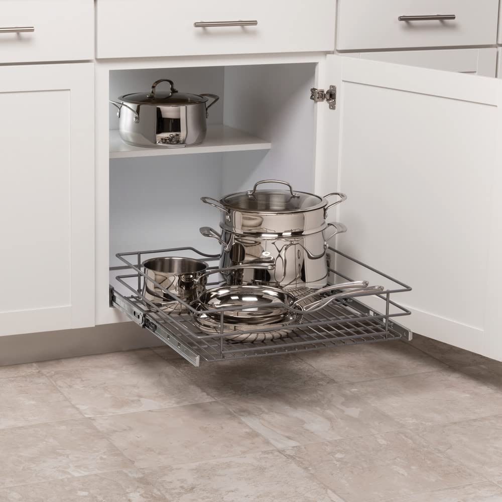 Knape & Vogt Simply Put 20.5-In W X 5.7-In H Metal 1-Tier Pull Out Cabinet Basket, 20 Inch, Frosted Nickel