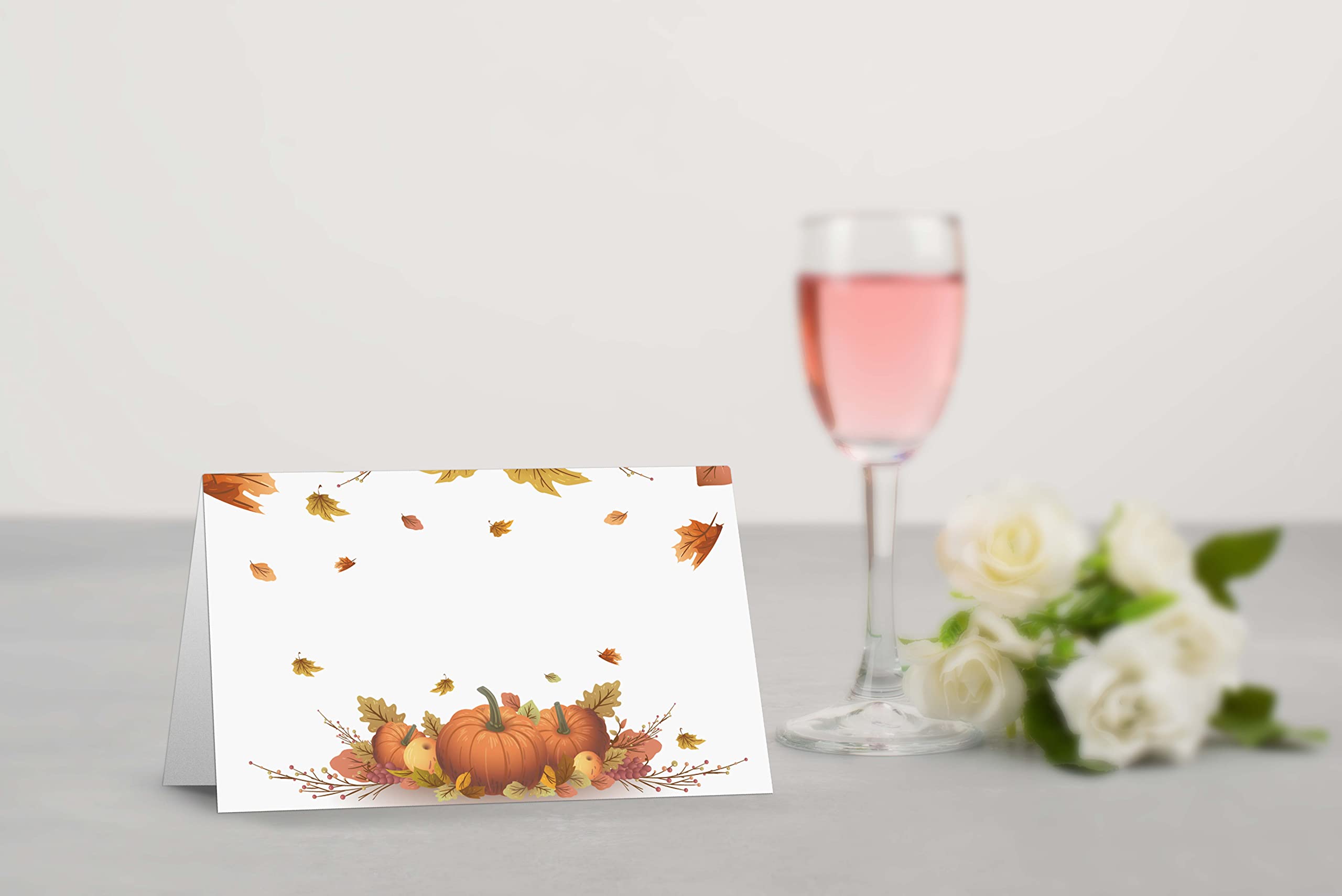 Table Place Card, Fall Harvest Thanksgiving Themed Tent Style Cards, Pack Of 25 Half-Fold Reception Place Card With Pumpkin, Per