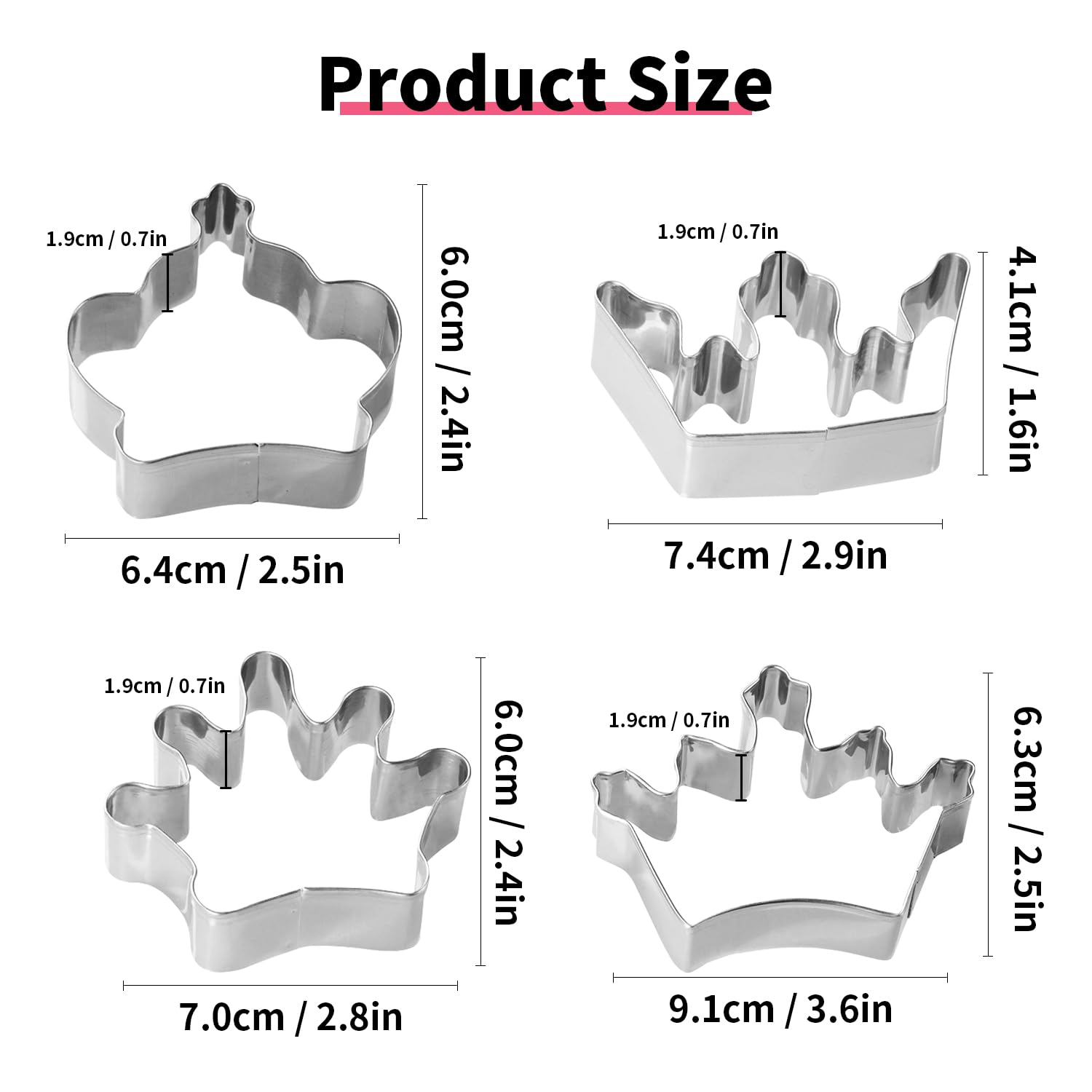 Mini Cookie Cutter 4 Pcs/Set Crown King Queen Prince Princess Shapes Stainless Steel Cookie Cutter Fondant Cutter-Tiny2.5-3.6