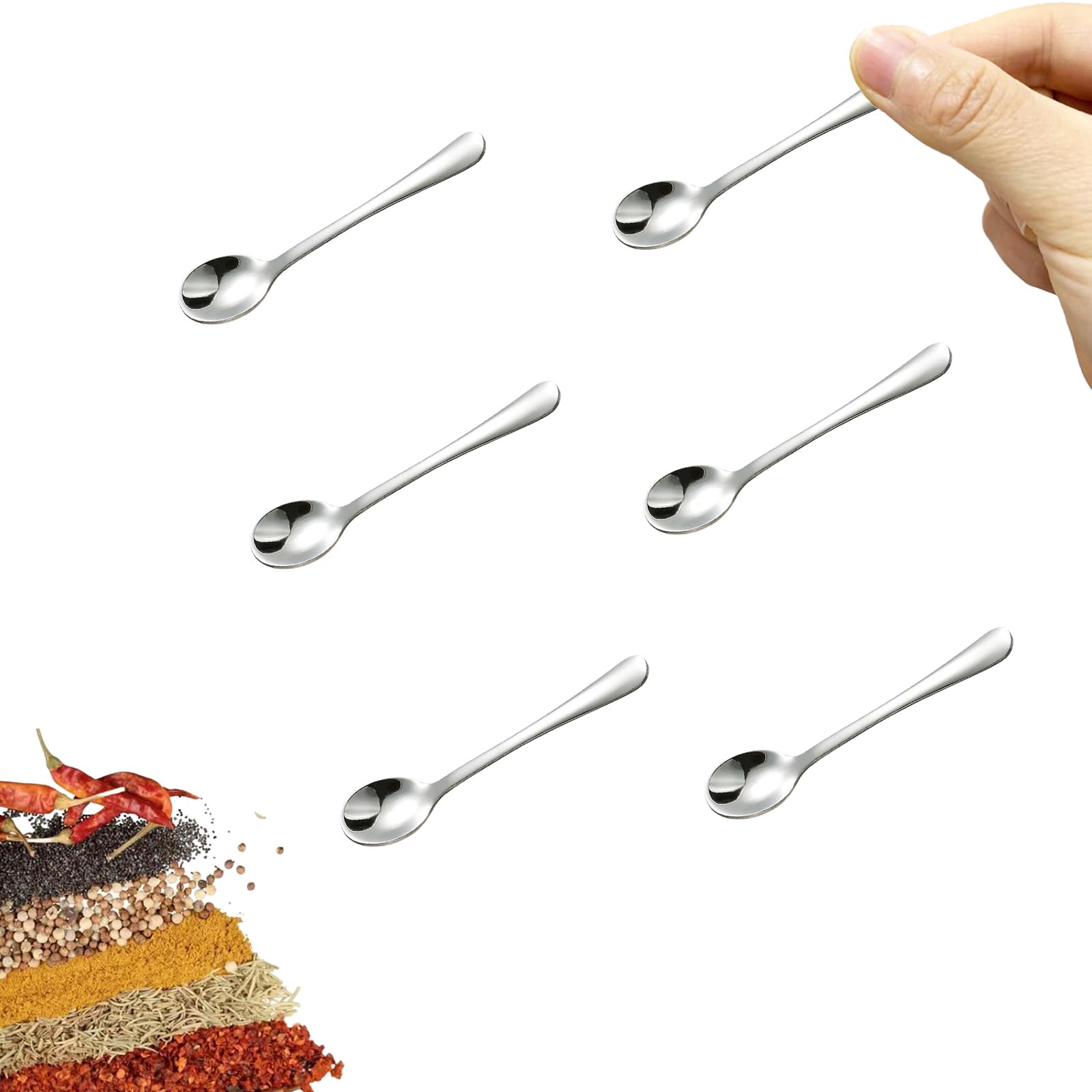 6 PCS Tiny Stainless Steel Spoons for Spices Jars, Mini Size 2.87, Cute Small Stainless Steel Condiment Spoons for Spices, Salt,