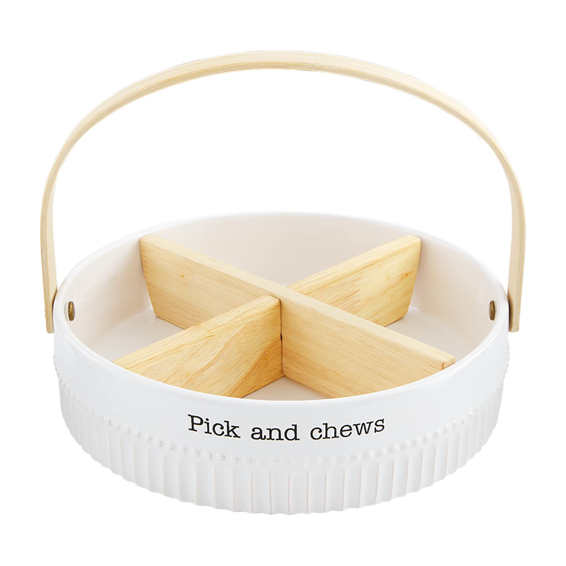 Mud Pie Sectioned Serving Bowl With Handle, White, 2 1/4'' X 9'' Dia