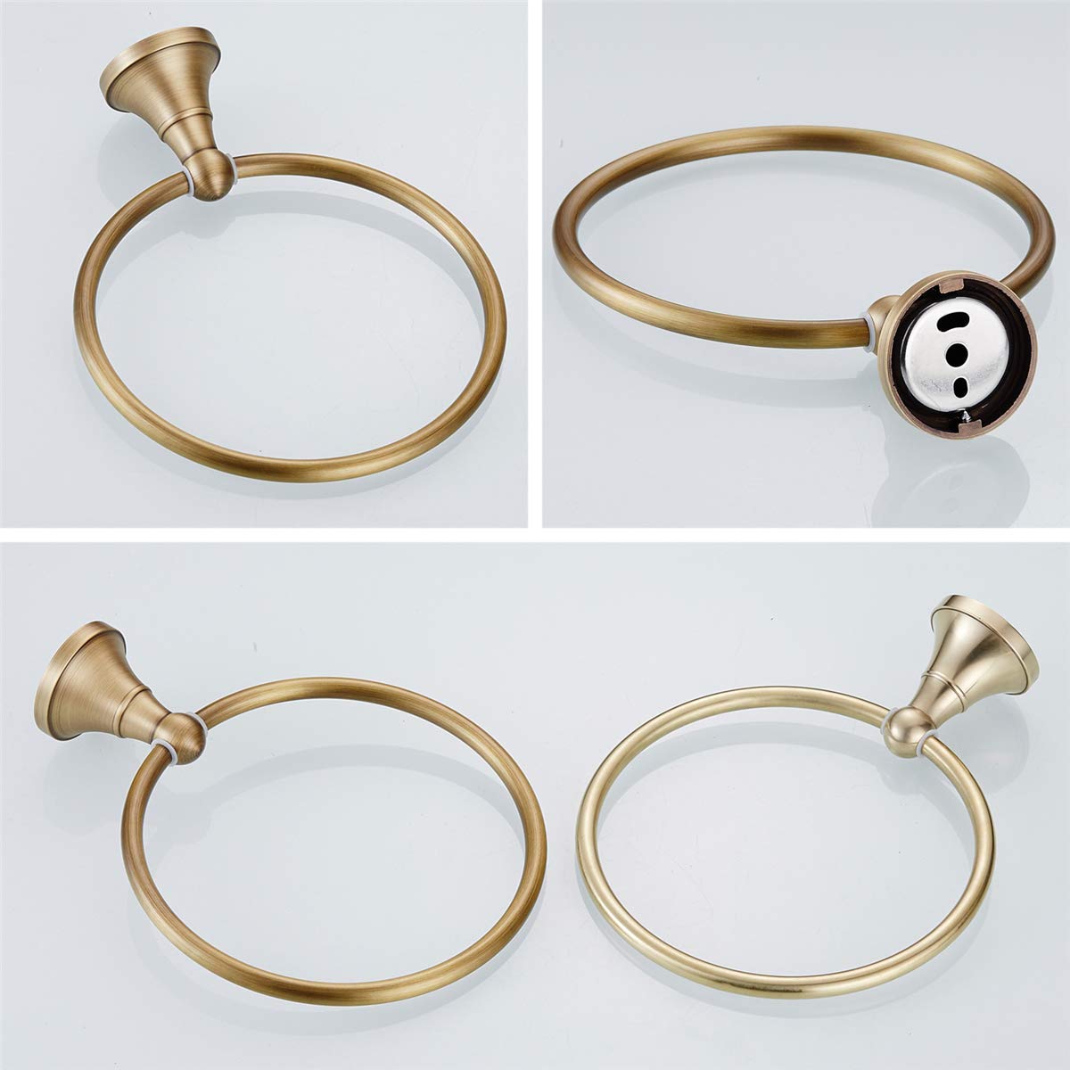 Flybath Round Towel Ring Antique Brass Hanger Hand Towel Holder For Bathroom Kitchen Accessories Wall Mounted, Brushed Bronze