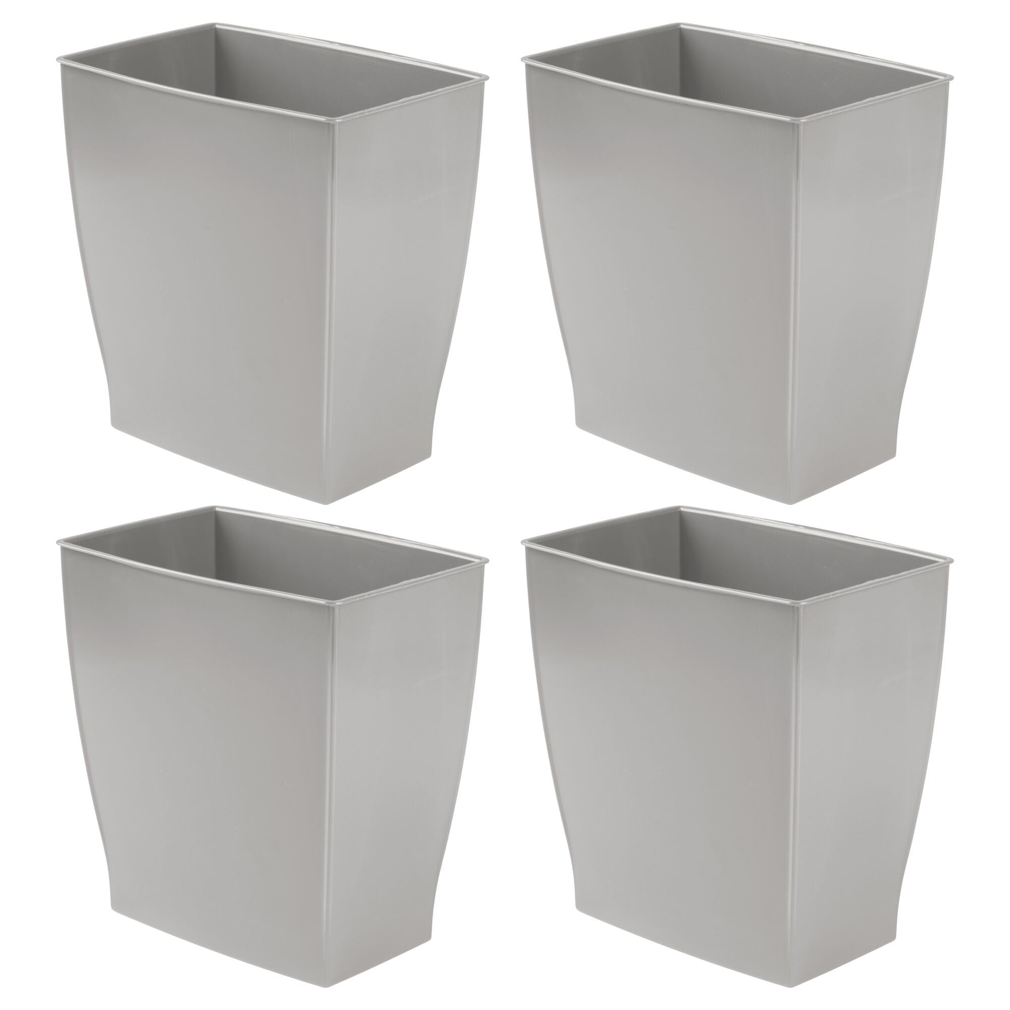 iDesign Small Plastic Bathroom Trash Can, Slim Rectangle Garbage Bin for Bedroom, Office, Dorm, 4-Pack, Gray
