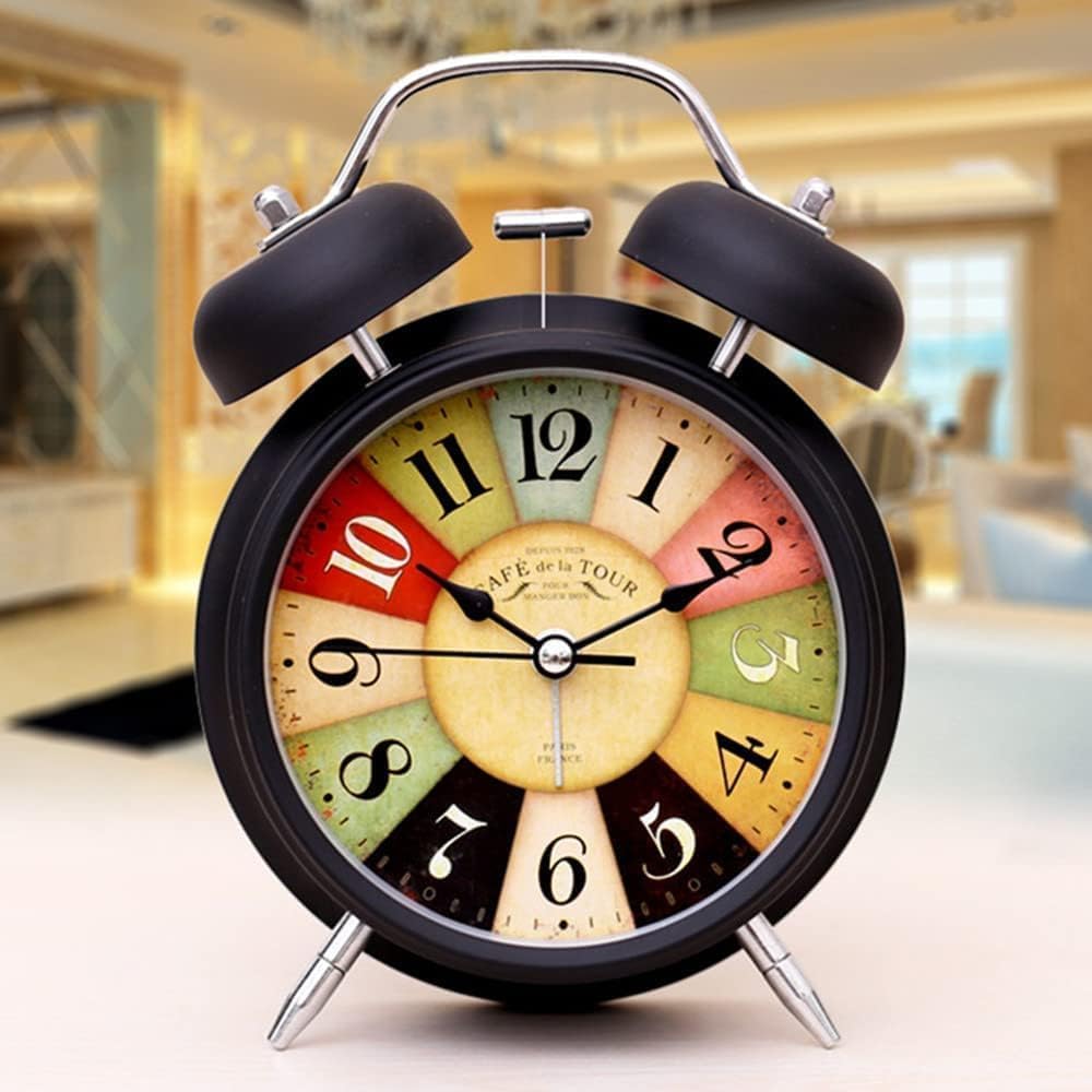 Pelirone Table Alarm Clock, Metal Twin Bell Analog Display With Night Led Light Battery Operated Loud Sound Alarm Voice Clock Fo