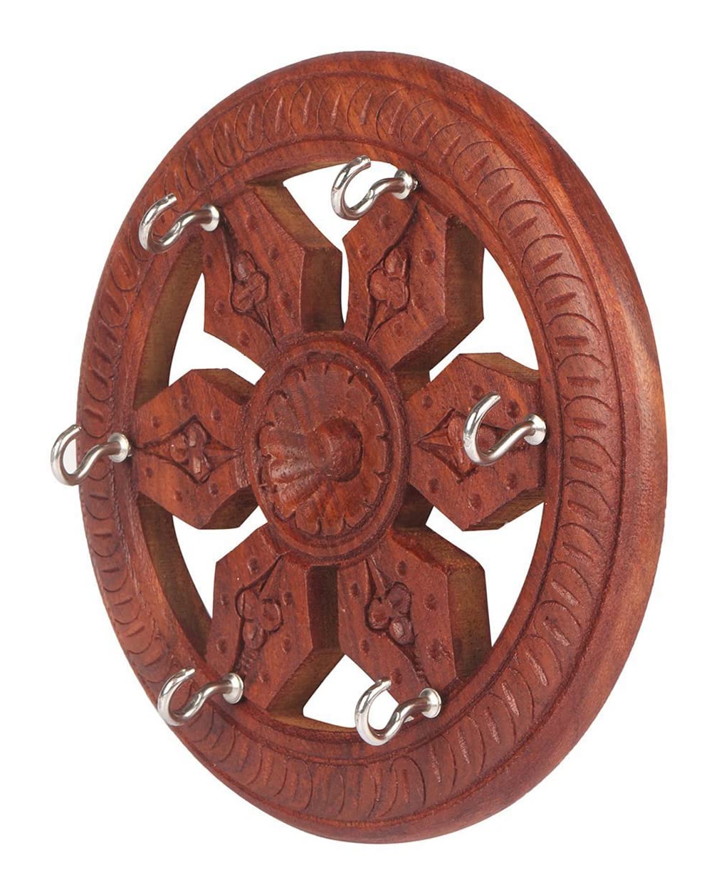 ZYNTIX Handmade Wooden Key Holder Full Carved with Natural Finishing | Wooden Wall Handing Key Holder | Wooden Key Ring Hanger f