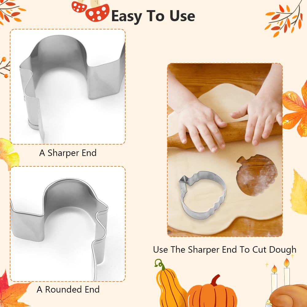 Fall Cookie Cutters, Leaf Cookie Cutters, Thanksgiving Cookie Cutters, Pumpkin Cookie Cutter, 3Pcs Large 3.2'' To 3.6'' Autumn C