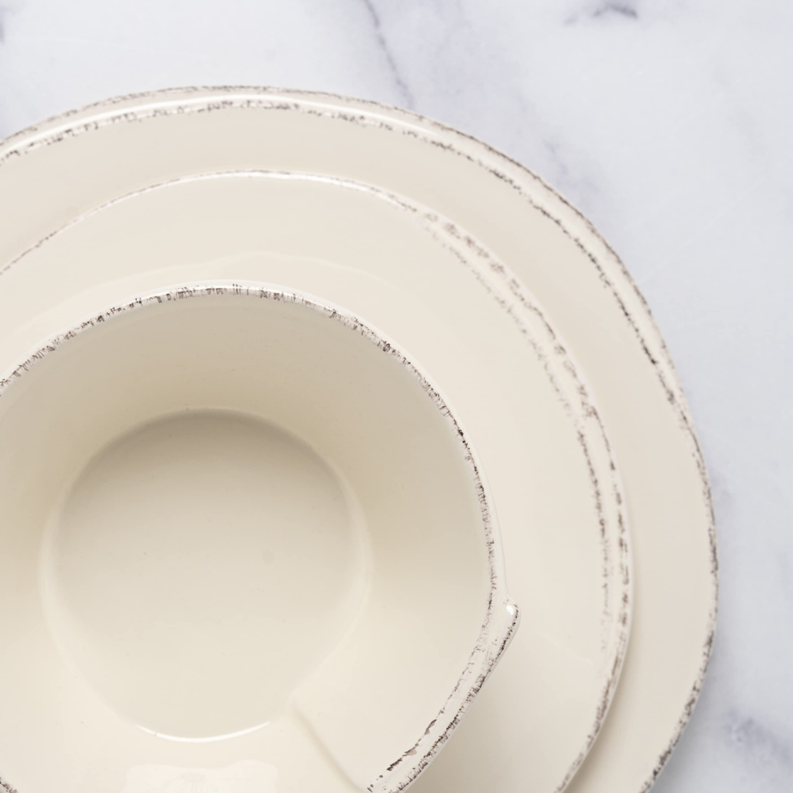 Vietri Lastra Linen 4-Piece Place Setting - Stoneware Dinnerware with Bowls & Plates, Handcrafted in Tuscany