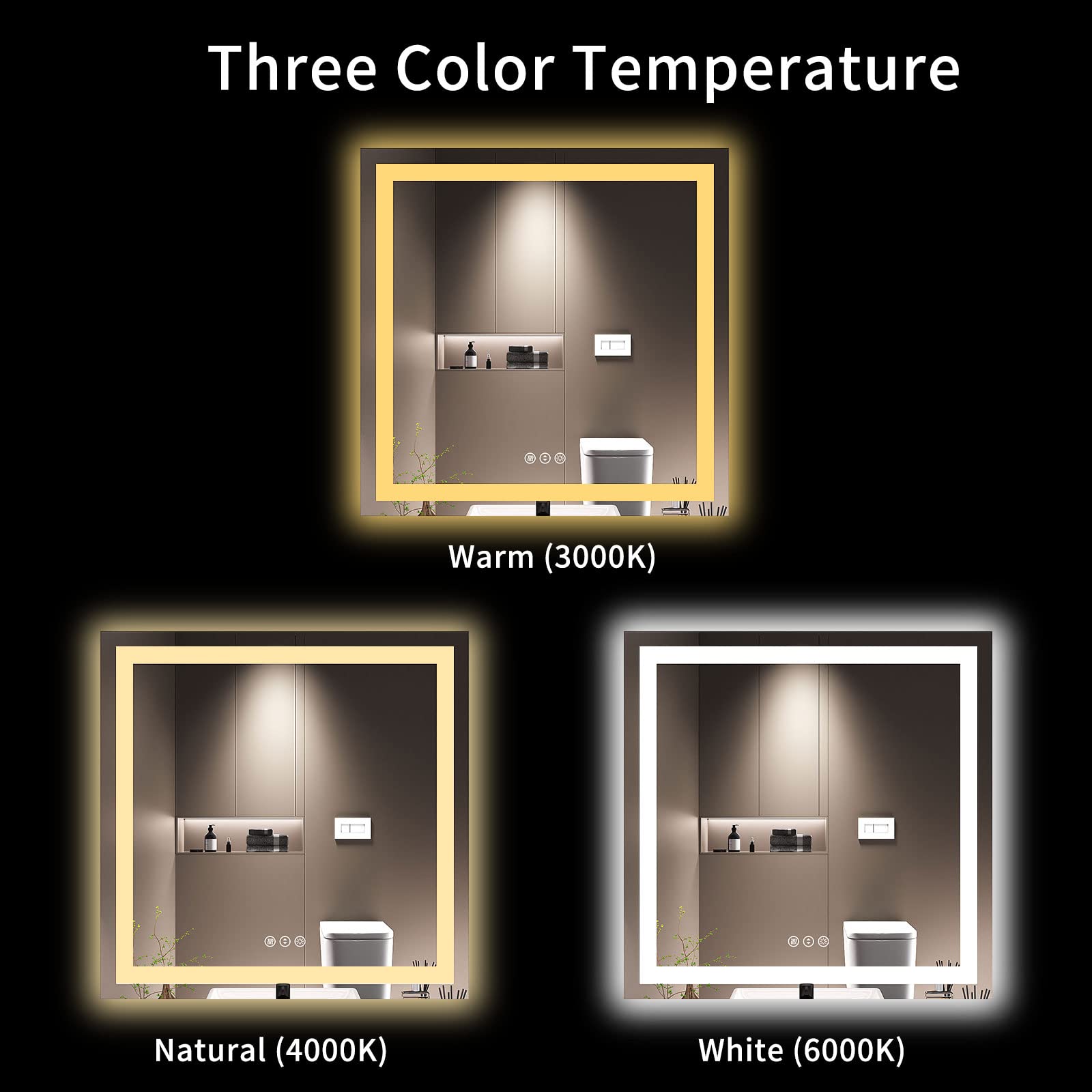 LOAAO 36X36 LED Bathroom Mirror with Lights  Anti-Fog  Dimmable  Backlit + Front Lit  Lighted Bathroom Vanity Mirror for Wall  Memory Function  Tempered Glass  Safe to Use  ETL Listed