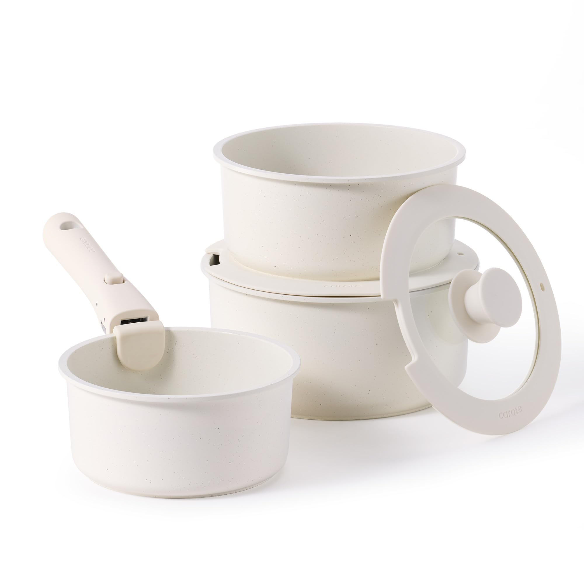 Carote Nonstick Sauce Pan Sets With Lid 1.5Qt, 2Qt & 3Qt, Non Stick Cooking Pot With Detachable Handle, Non Toxic Kitchen Sauce 