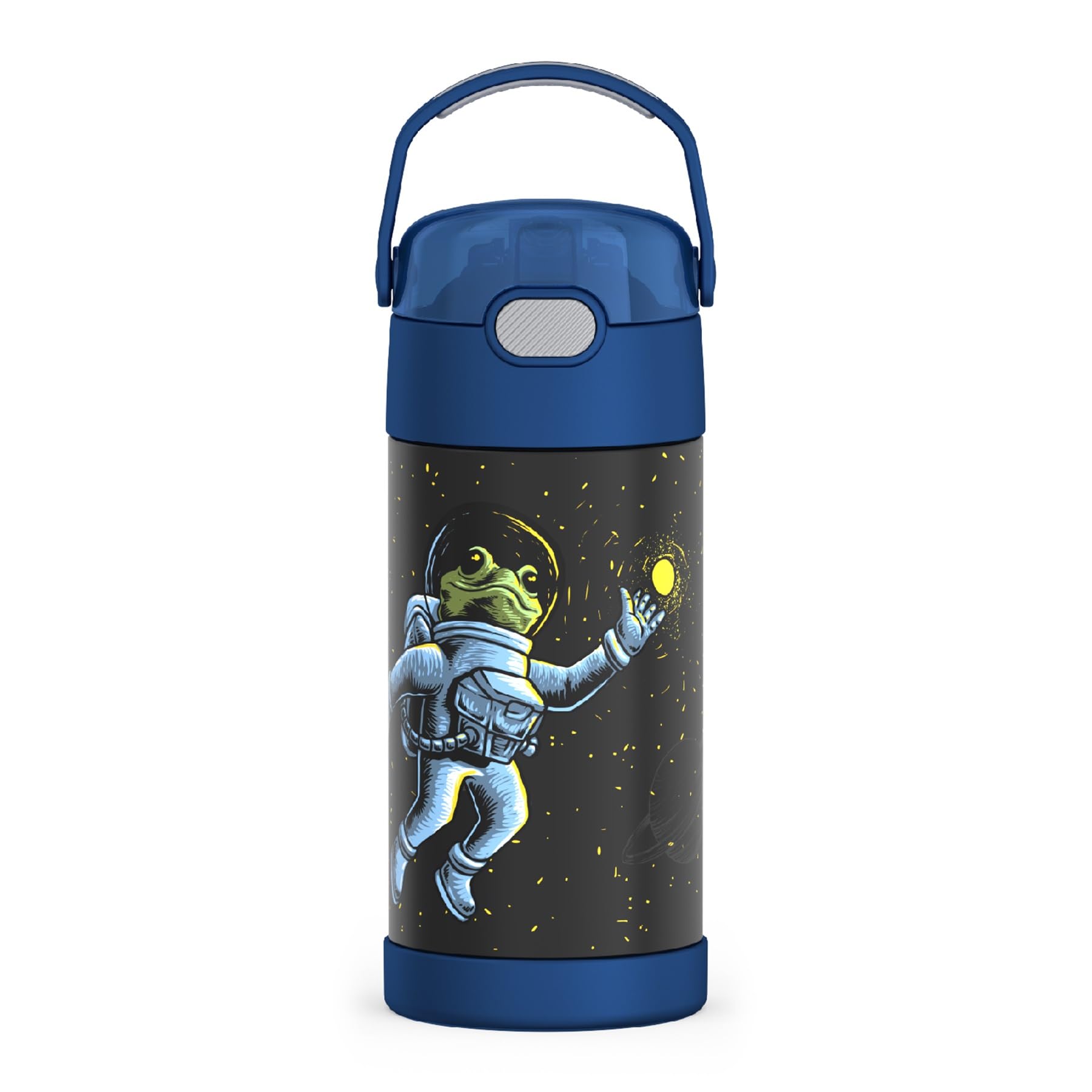 Thermos Funtainer Water Bottle With Straw - 12 Ounce - Kids Stainless Steel Vacuum Insulated Water Bottle With Lid, Space Frog