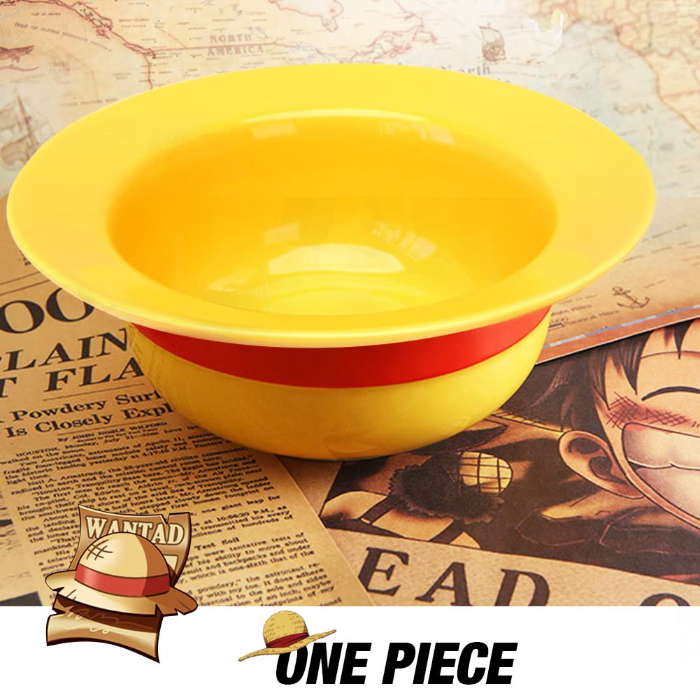 shiningsoul 3 PCS ONEPIECE Luffy Straw Hat Ramen Bowl Set Anime (Straw Hat Ceramic Bowl + Wooden spoon + Chopsticks) Dishwasher & Microwave Safe - Good Gift for Anime Fans
