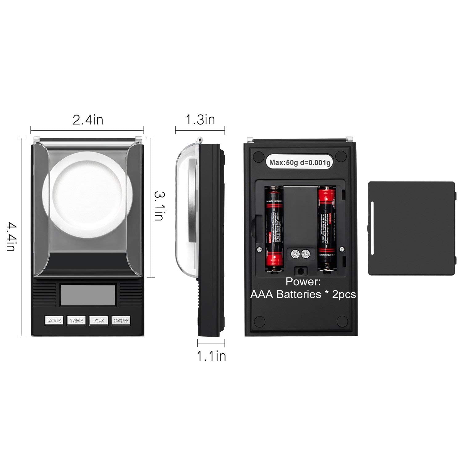 50G/1.7637Oz High Precision Digital Milligram Scale, 0.001G /0.0001Oz Accuracy, Portable Jewelry Scale Digital Weight With Calib