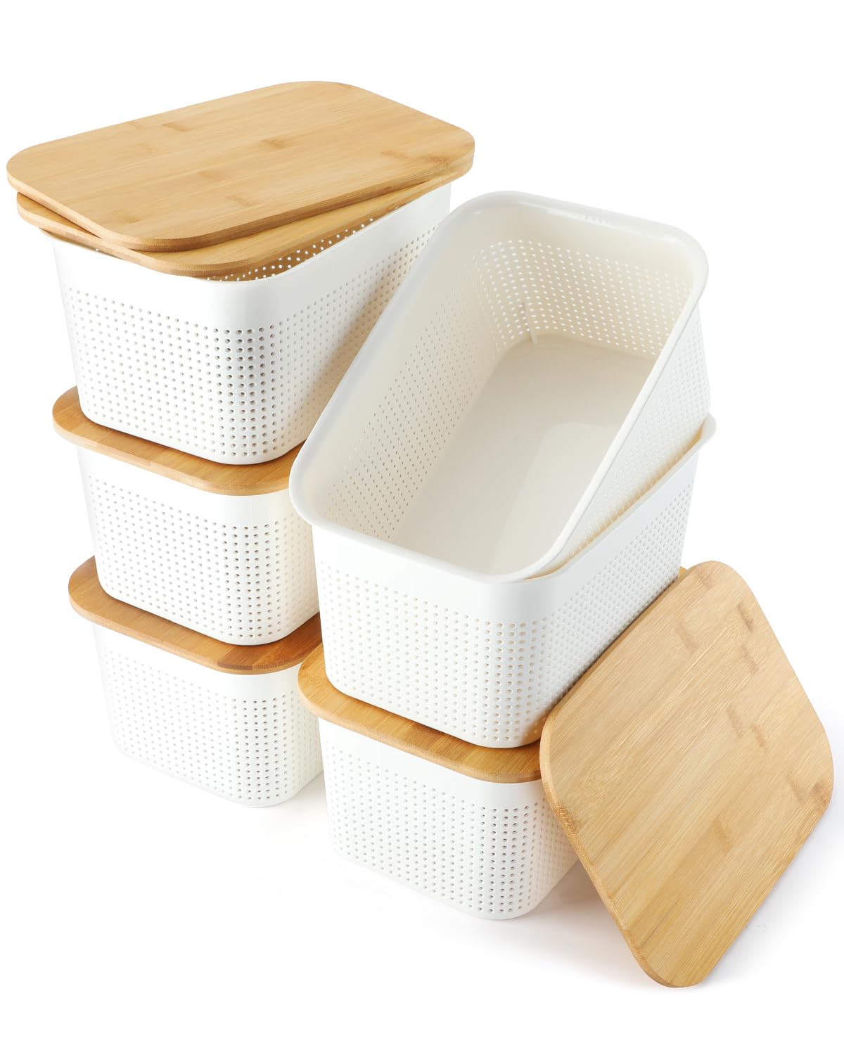 Areyzin Plastic Storage Bins With Bamboo Lids And Stackable Storage Baskets For Shelves - Organize Your Home Or Office With Thes