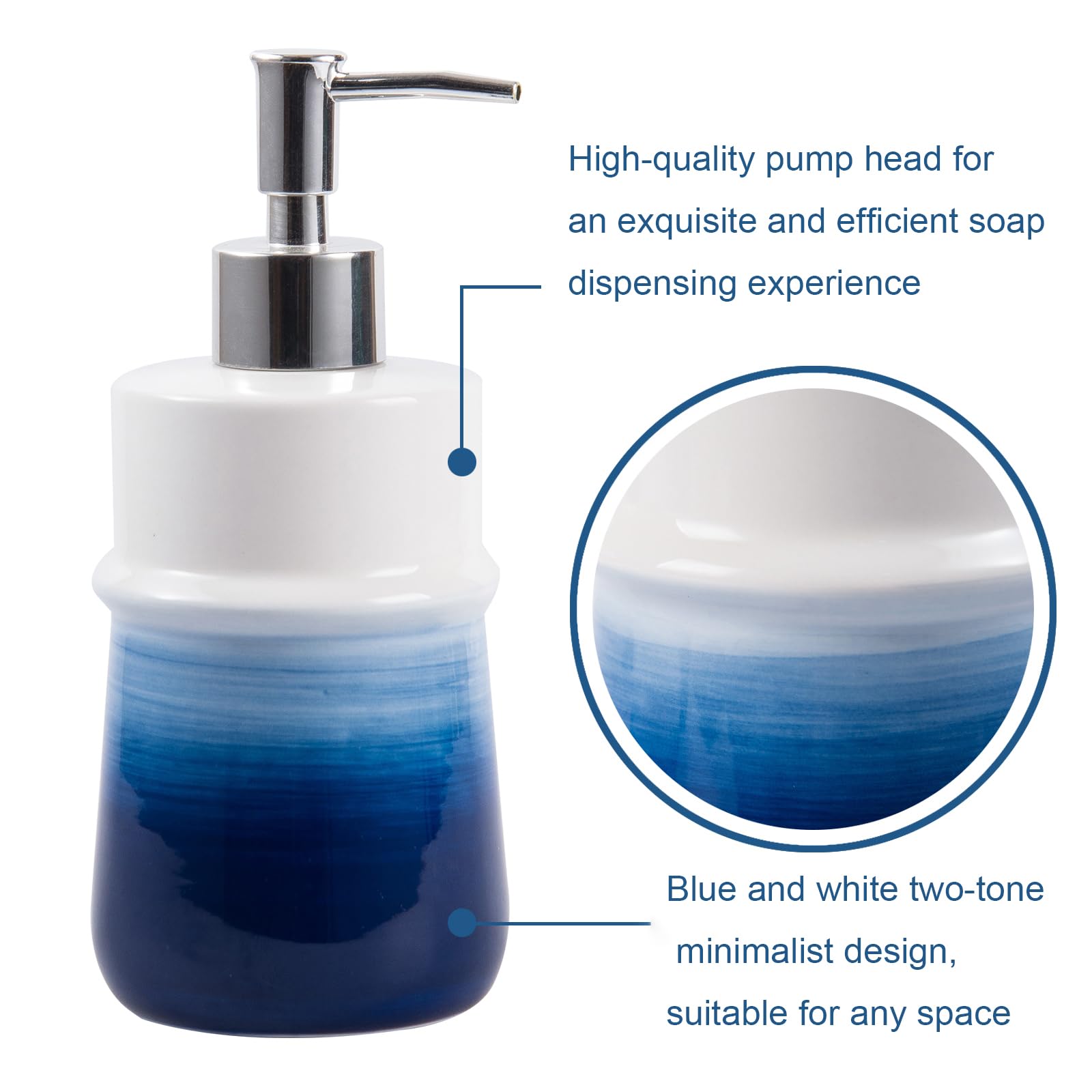 Rzcnc Navy Blue Bathroom Accessories Set, 4-Piece Blue Ceramic Bathroom Decorations Accessories Set,Contain Toothbrush Cup,Soap