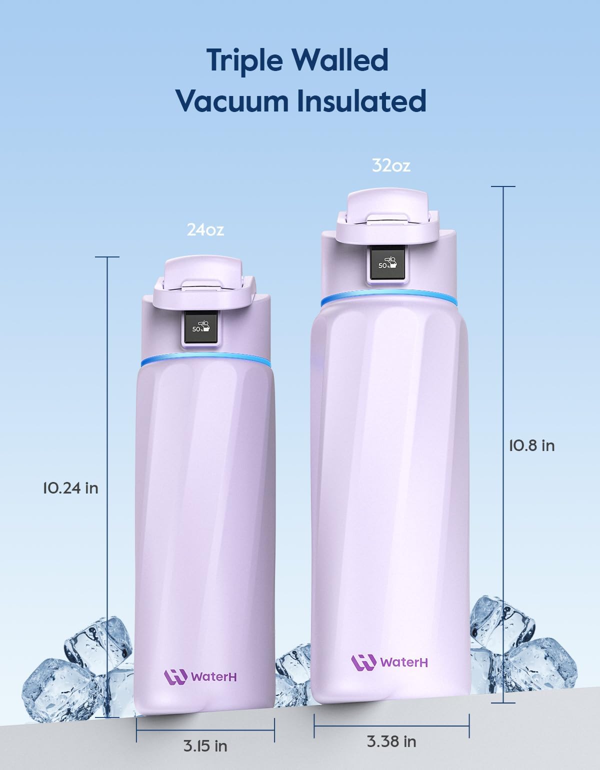 Boost Smart Water Bottle that Reminds You to Drink, 24oz BPA-Free Stainless Steel Vacuum Insulated Bottle, Wide Mouth Water Trac