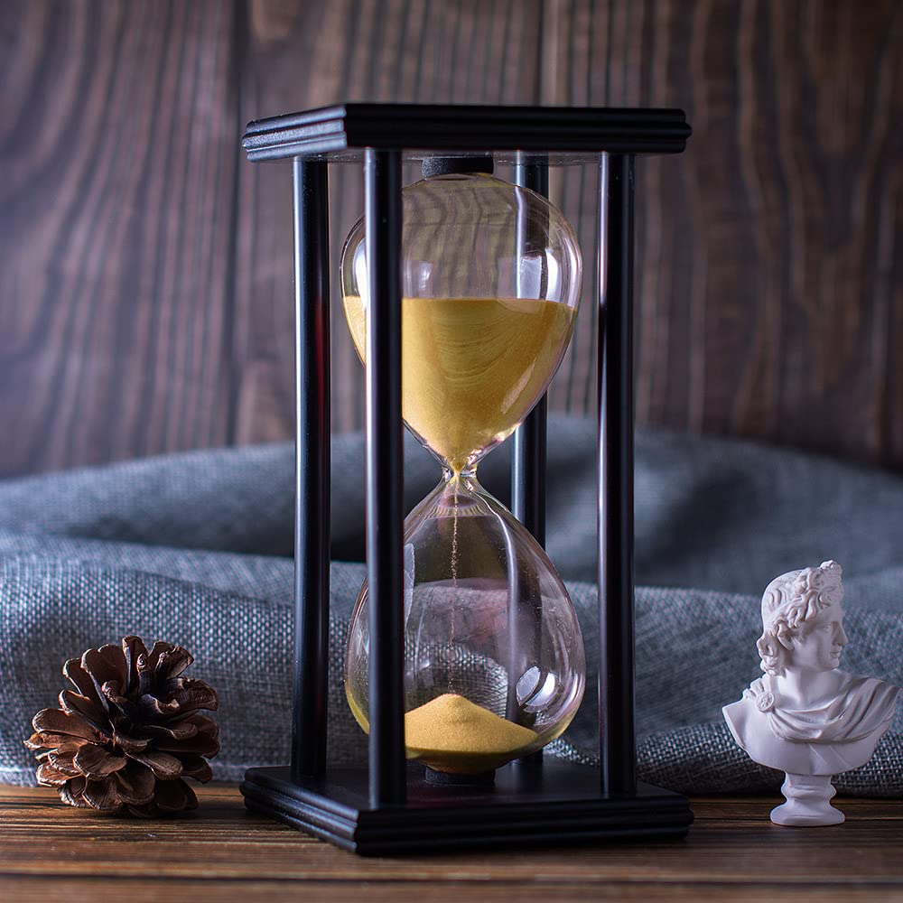 Hourglass Timer With Golden Sand, 60 Minute Wooden Frame Sand Timer, Creative Handcraft Decoration