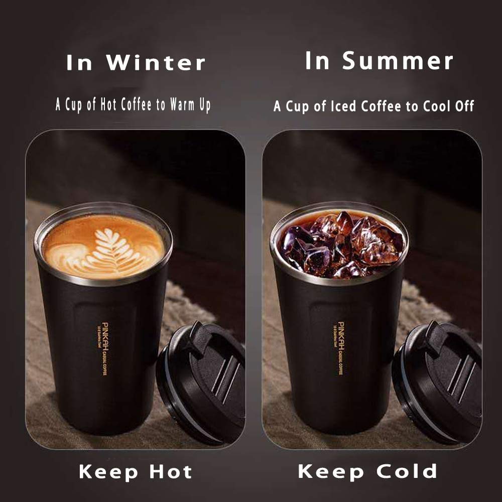 Pinkah 12Oz Vacuum Travel Mug For Ice Drinks/Hot Beverage, Double Walled Stainless Steel Insulated Coffee Tumbler Cup, Thermal C