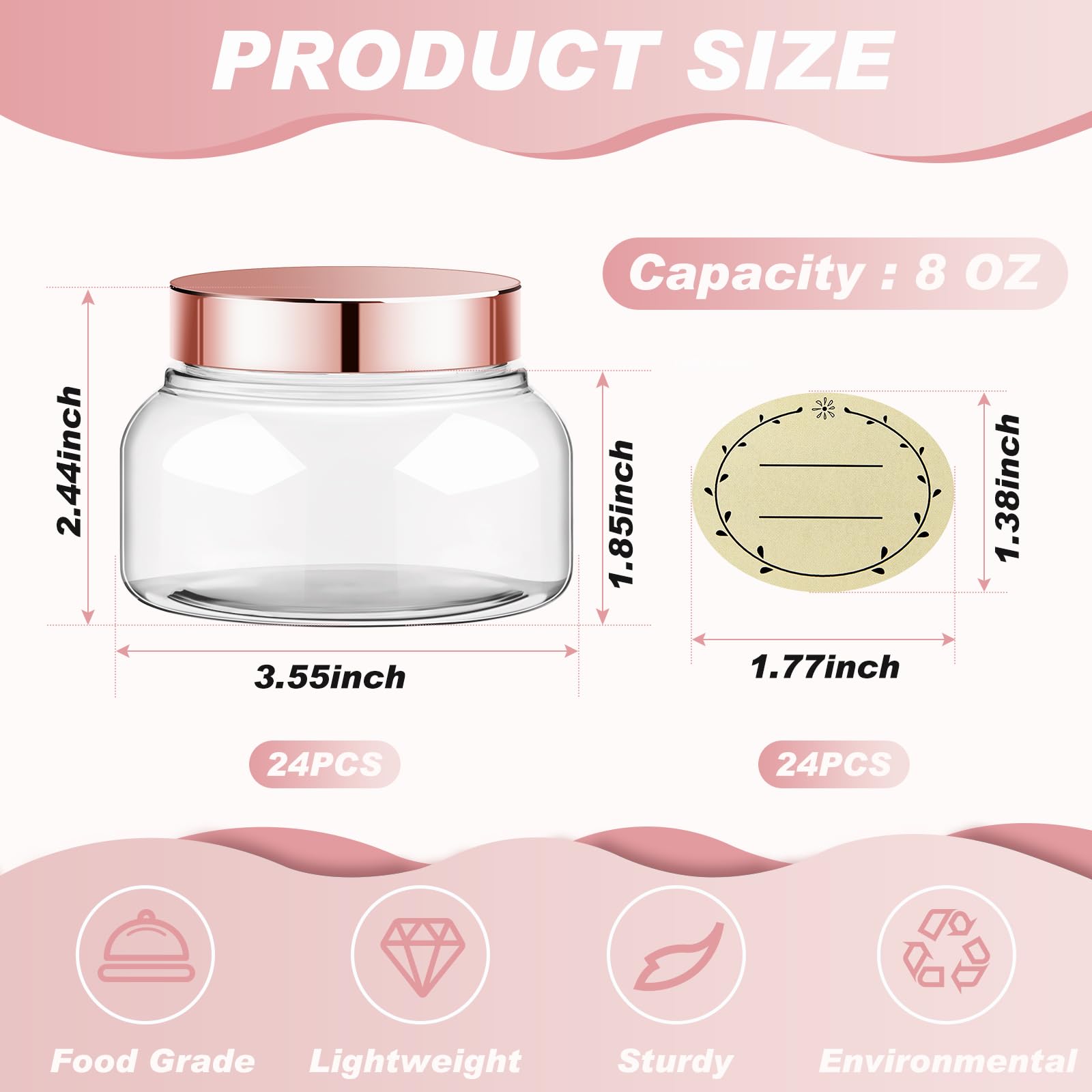 Tessco 24 Pack Plastic Jars With Lids Labels Plastic Containers Round Refillable Cosmetic Containers Empty Body Butter Jars Suga