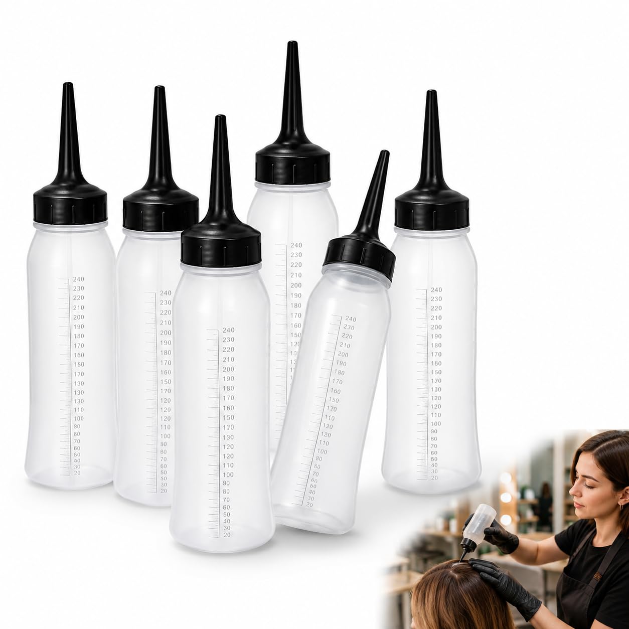 Hair Dye Applicator Bottles, 6 Pack 240 ml Bottles with Measuring Scale