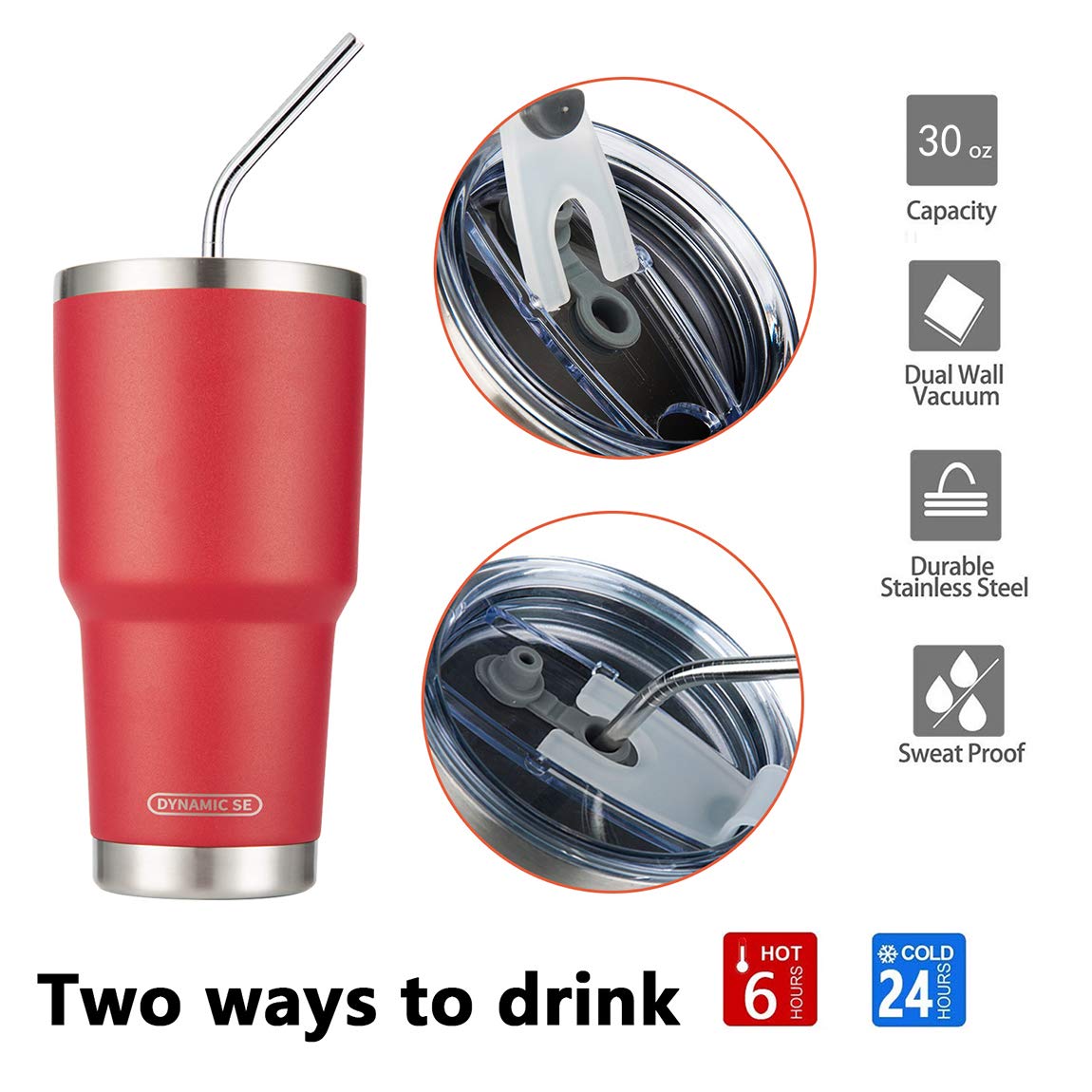 Ds 30Oz Red Tumbler Stainless Steel Double Wall Vacuum Insulated Mug With Straw And Lid, Cleaning Brush For Cold And Hot Beverag