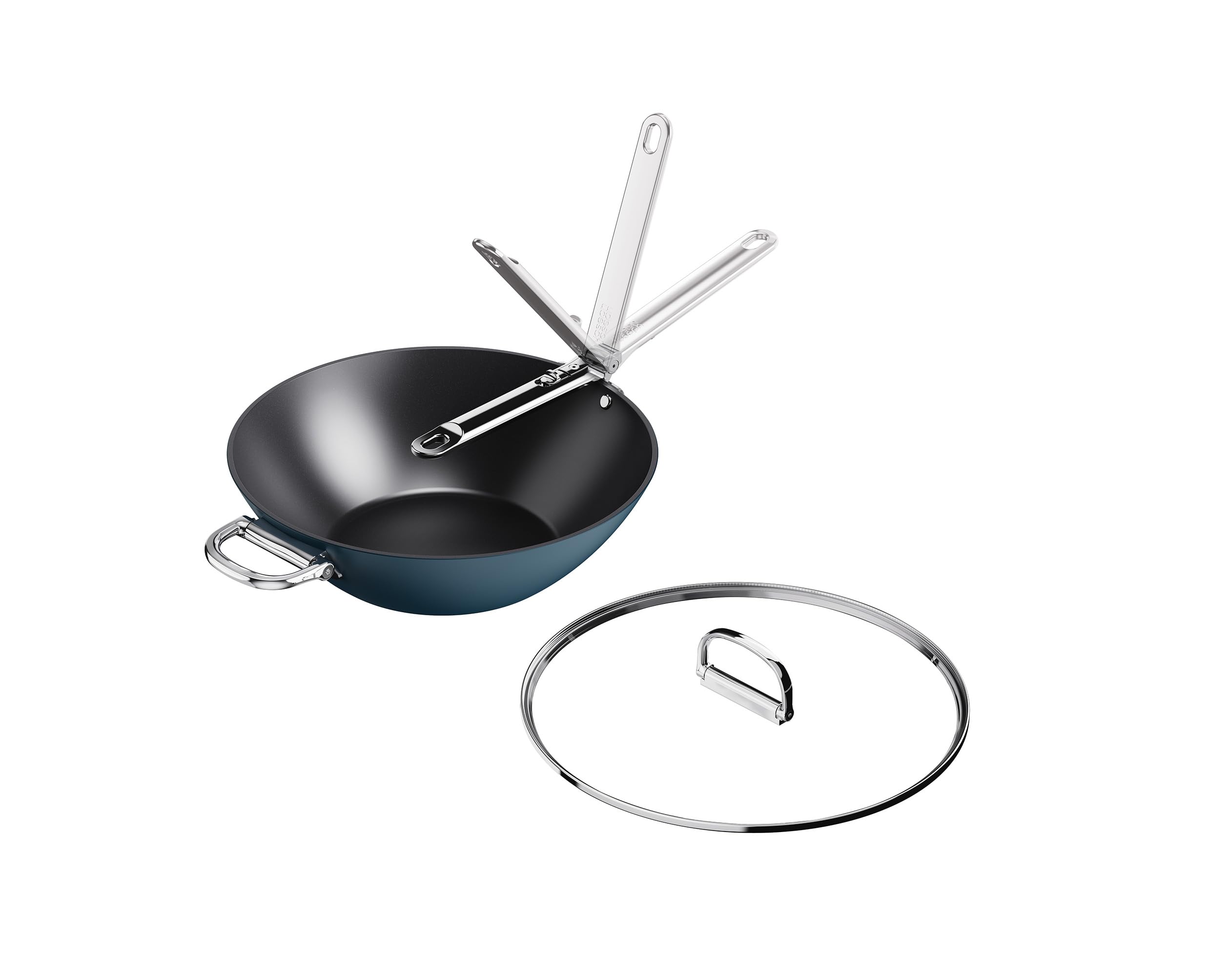Joseph Joseph Space 12.5 Nonstick Wok With Lid & Folding Handle, Space Saving, Ceramic Coating, Induction & Oven Safe