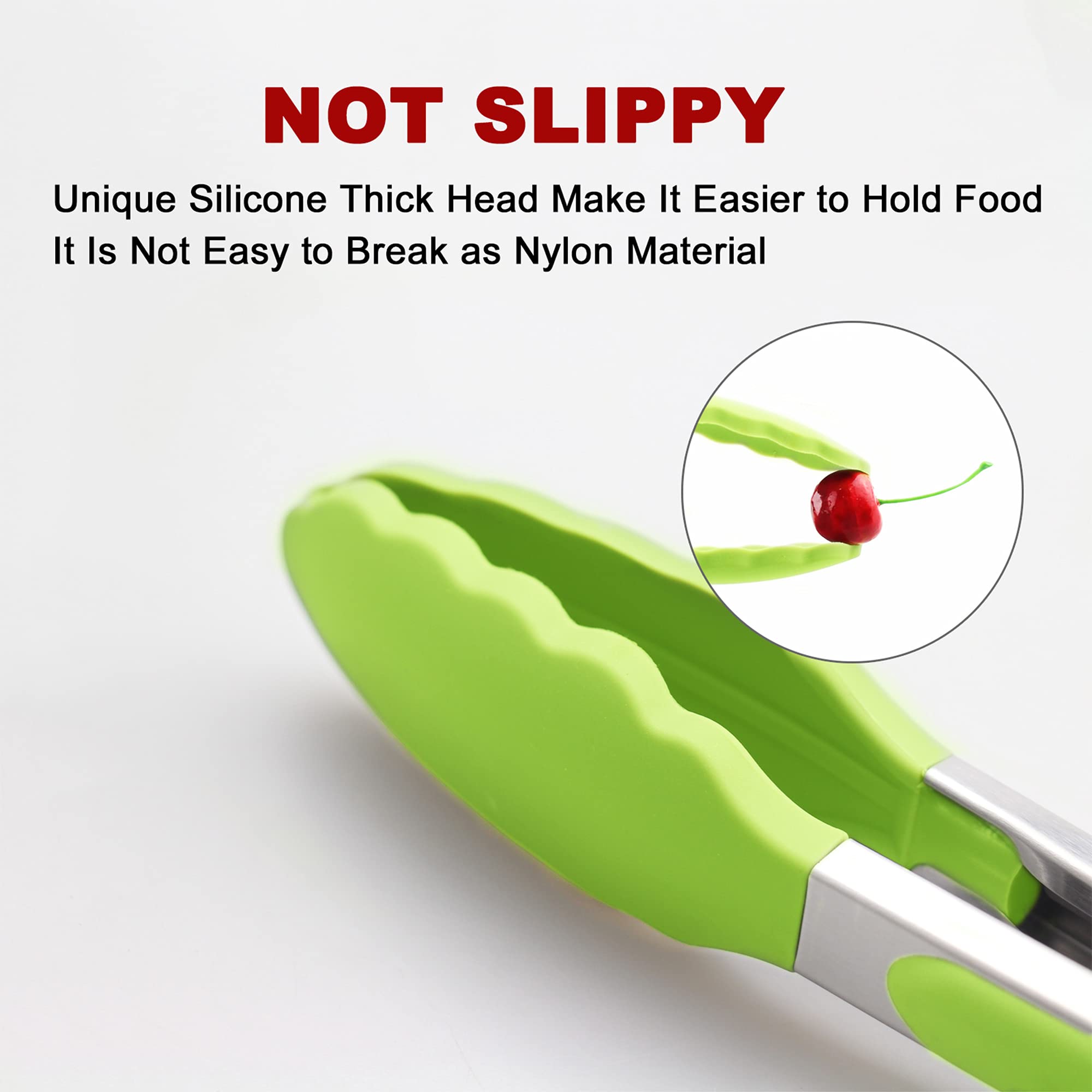 4 Pack Green Kitchen Tongs, Premium Silicone Bpa Free Non-Stick Stainless Steel Bbq Cooking Grilling Locking Food Tongs, 9-Inch