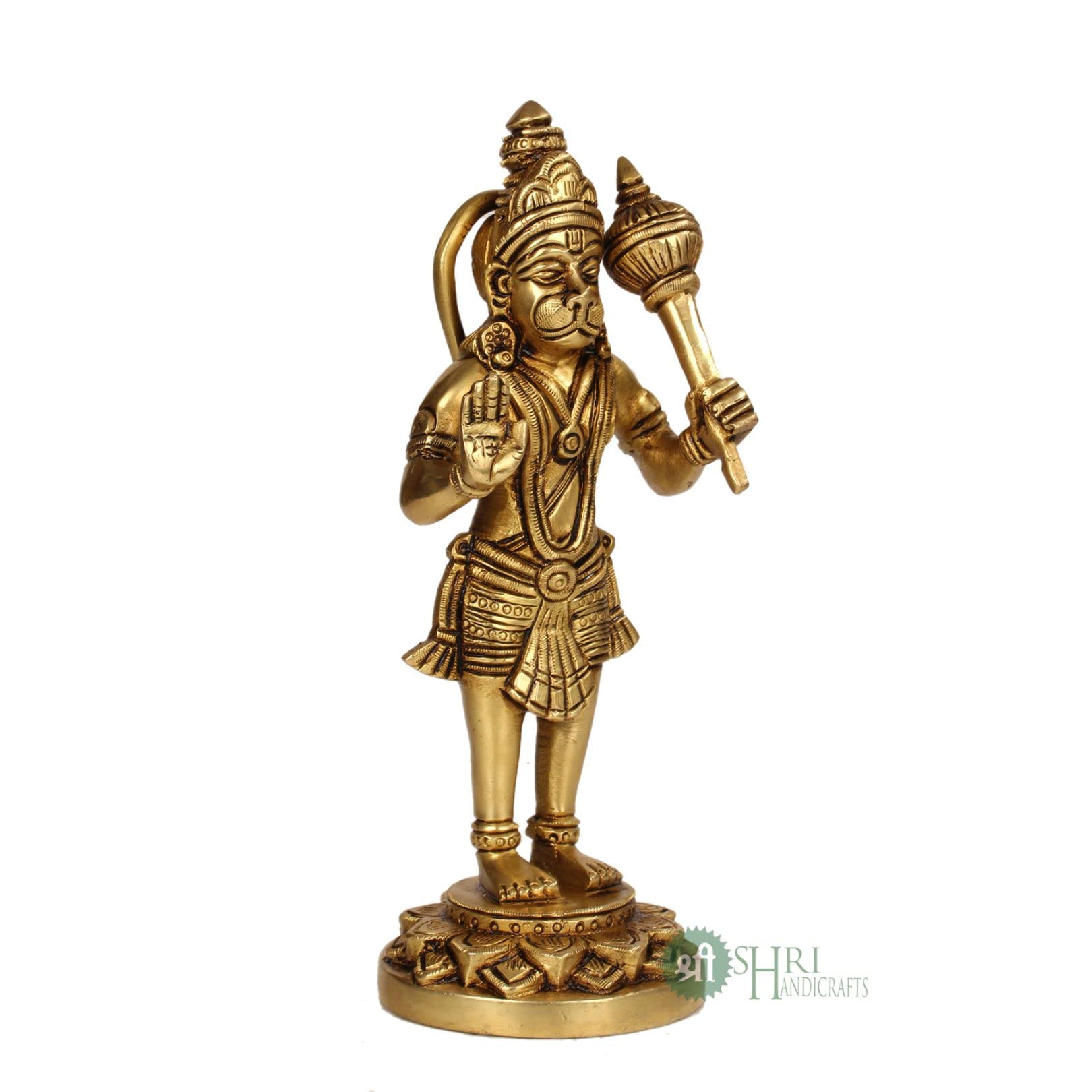 INDICAST Brass Standing Hanuman ji Bajrangbali Sankat Mochan Idol Murti for Home Office Decor- Height 20 Cms