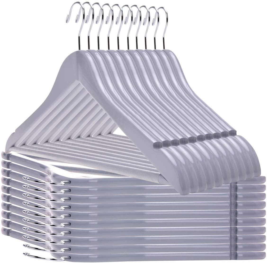 Quality Wooden Hangers - Slightly Curved Hanger 30-Pack Sets - Solid Wood Coat Hangers With Stylish Chrome Hooks - Heavy-Duty Cl