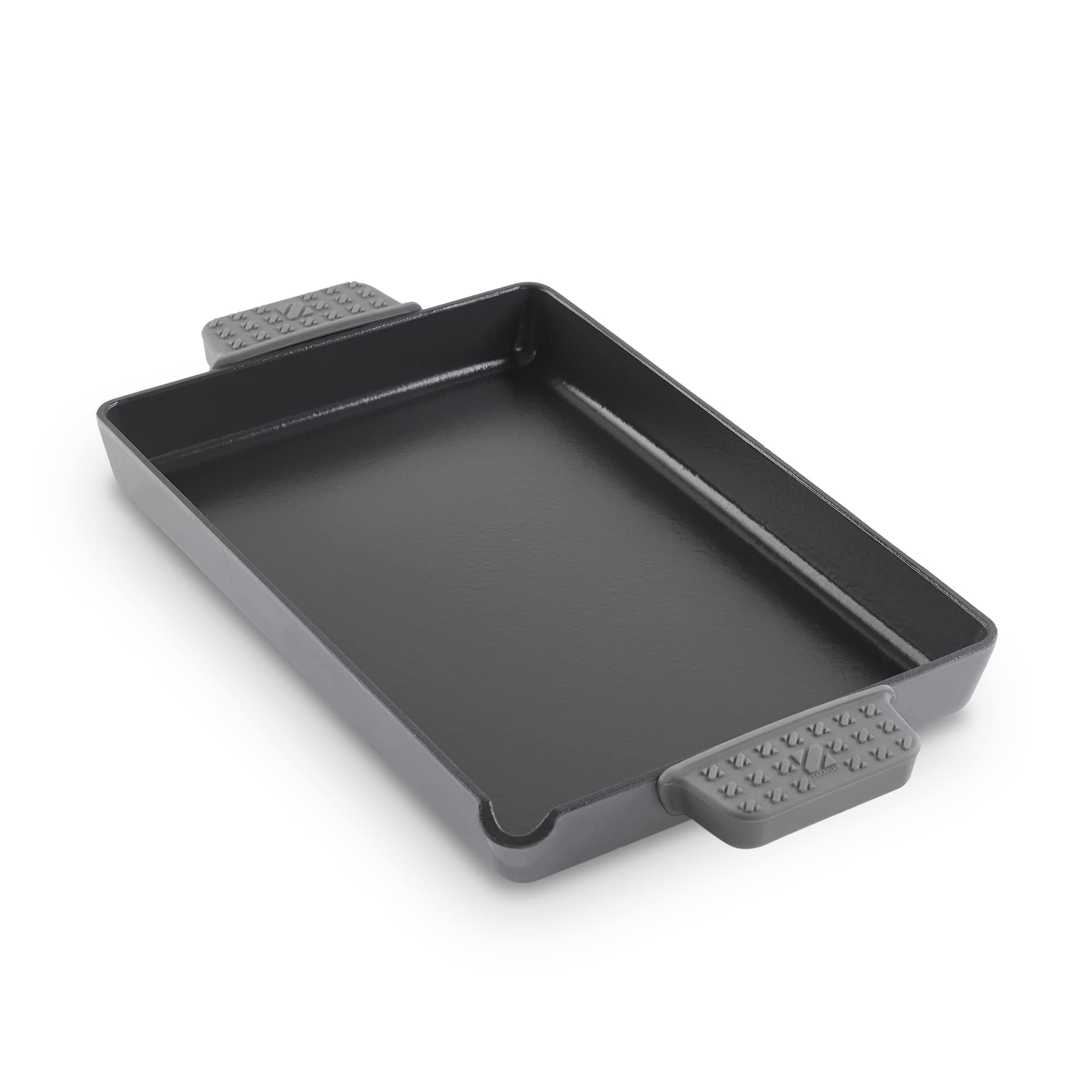 DASH Zakarian by Dash 9x13 Nonstick Cast Iron Pan with Pour Spout and Removable Silicone Grips for Searing, Baking, Broiling, Gr