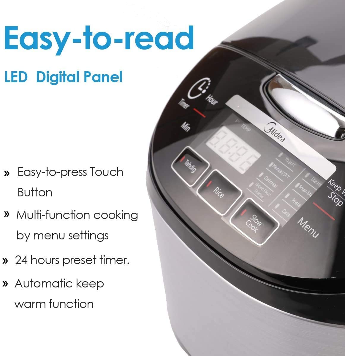 Midea Rice Cooker Slow Cooker Multi Cooker 10 Cup With Steamer Basket For Rice Food Vegetable Egg Automatic Keep Warm Led Digita