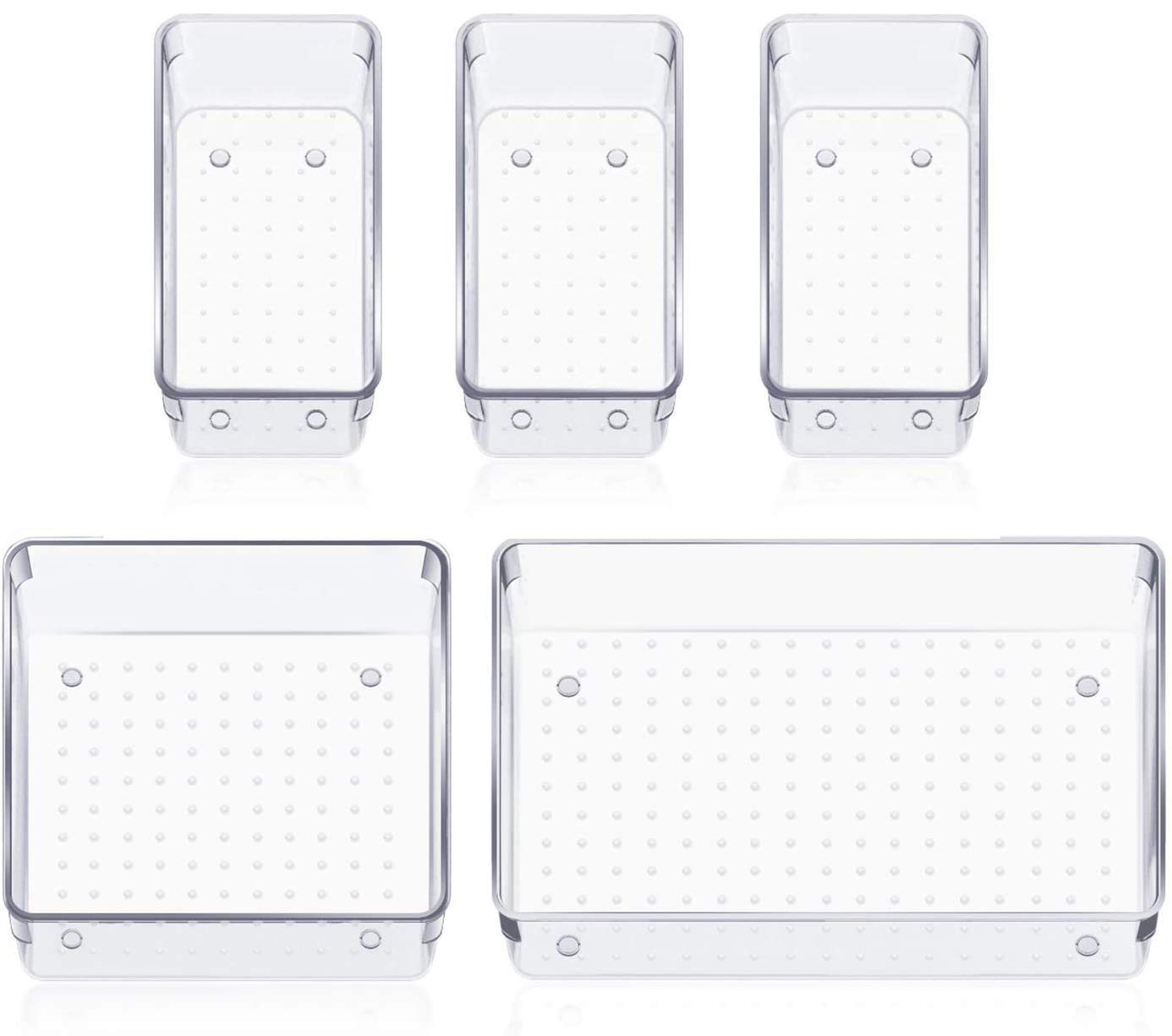 Zollyss 5 Pcs Desk Drawer Organizers Trays Set Clear Plastic Storage Bins Bathroom Drawer Tray Dividers Vanity Trays Organizer f