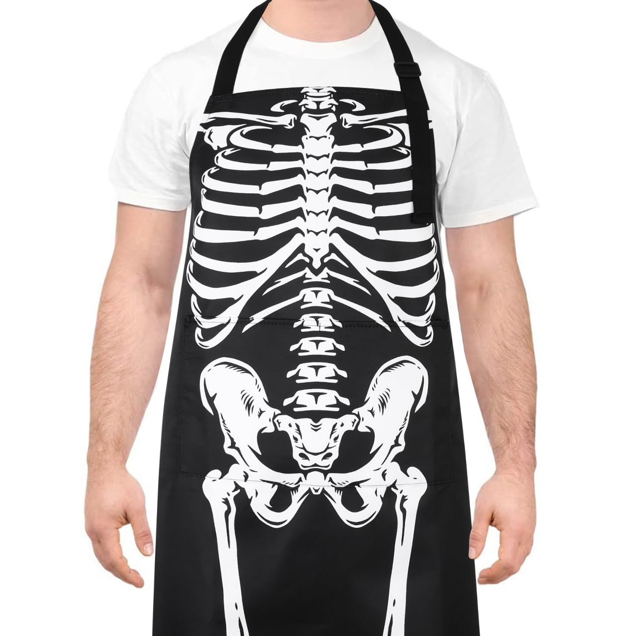 Xlsxexcl Skeleton Halloween Apron, Spooky Skull Apron With Pockets, Funny Sleeveless Kitchen Apron For Women And Men, For Hallow