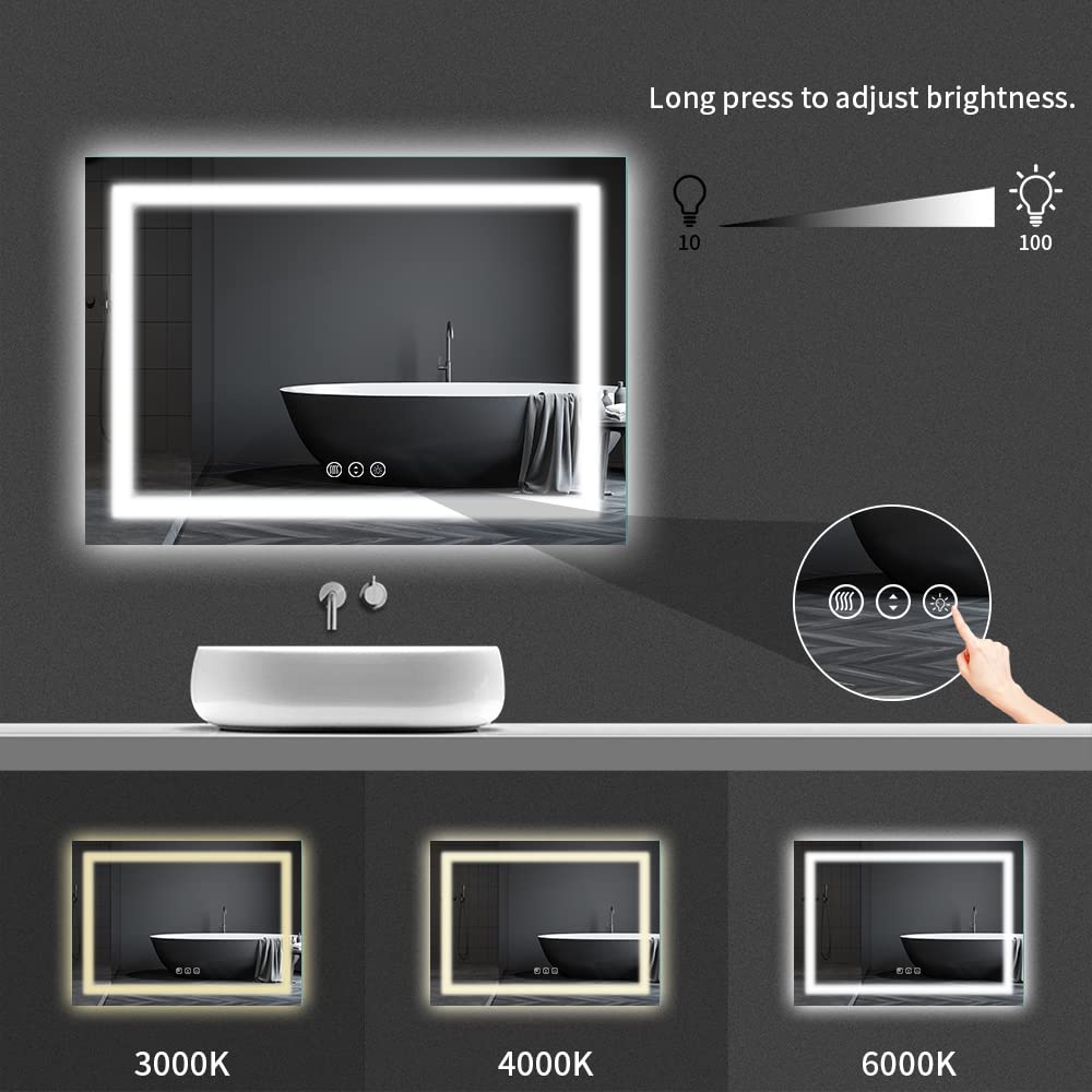 Amorho LED Bathroom Mirror 72''x 32'' with Front and Backlight  Large Dimmable Wall Mirrors with Anti-Fog  Shatter-Proof  Memory  3 Colors  Double LED Vanity Mirror