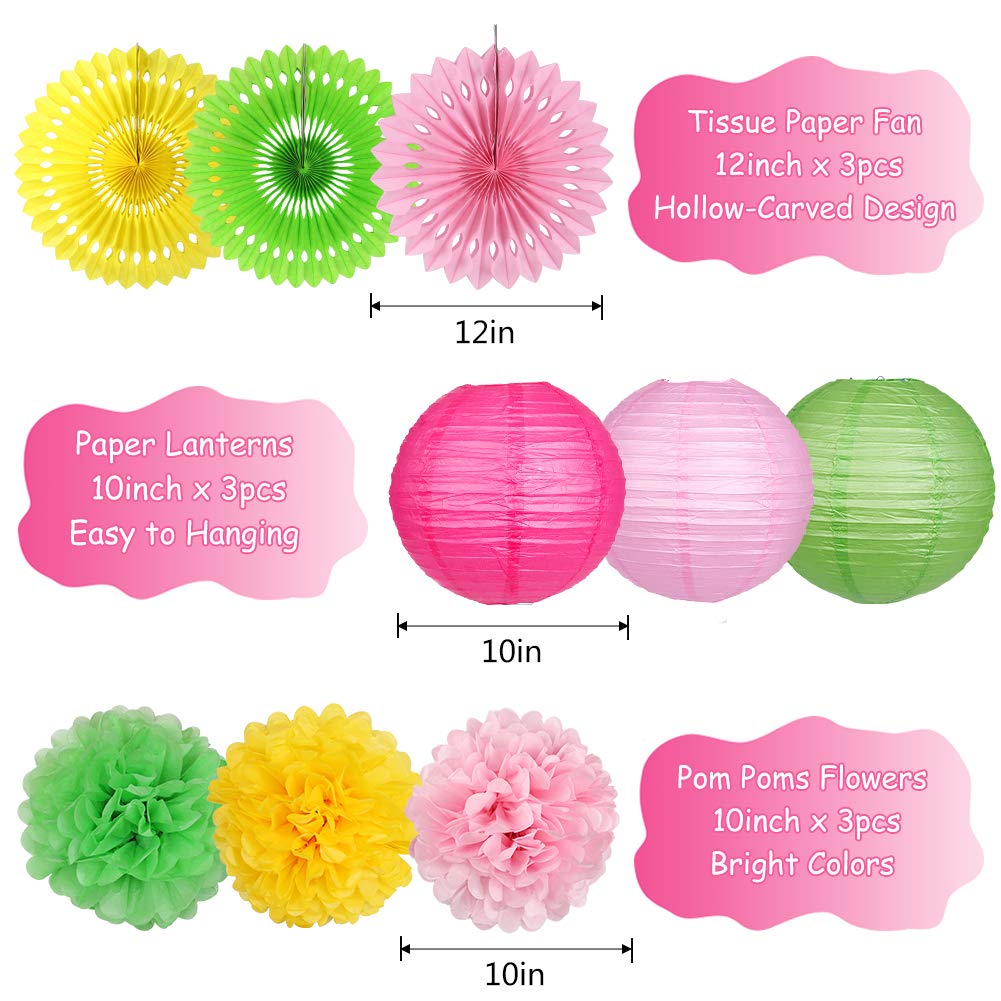 Yunxuan Flamingo Party Supplies, Hawaiian Party Decorations Flamingo And Pineapple Honeycomb Ball Paper Lanterns Paper Fans Pom
