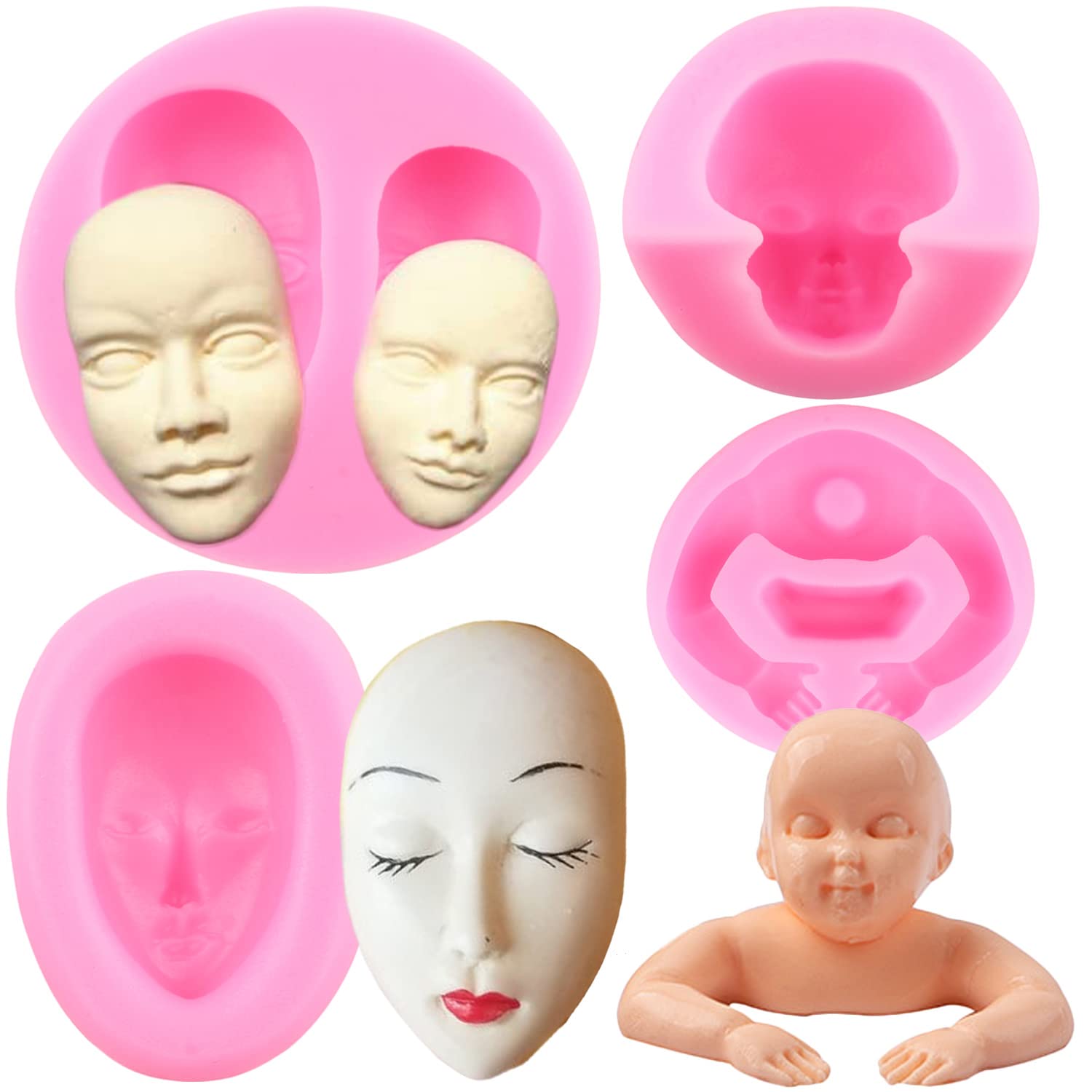 Zixiang Human Face Silicone Mold Doll Body Fondant Mold Baby Face Molds 3D Baby Arm Mold For Cake Decorating Cupcake Topper Choc