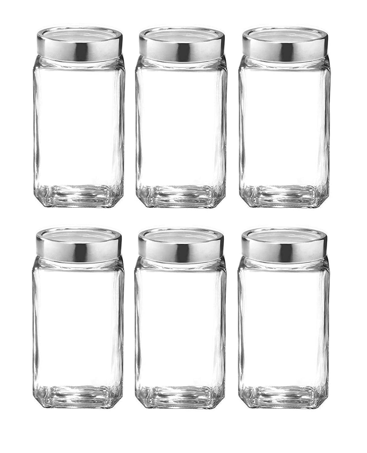Nuveler Glass Kitchen Storage Jar & Container Air Tight Silver Metal Lid Kitchen Organizer For Pantry, Snacks, Masala, Honey, Pi