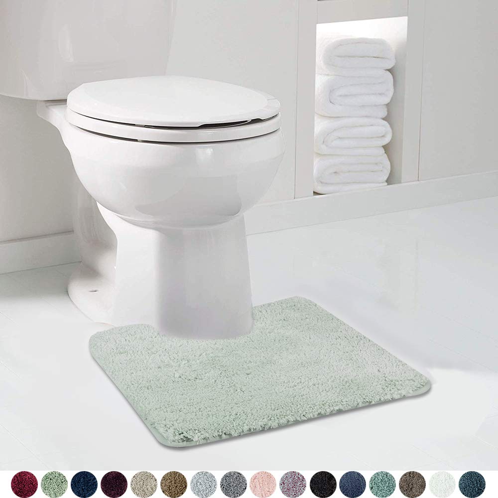Walensee Shaggy 2 Piece Bath Rug Sets (Pale Green) 20 X 24 U Shape Contour Rug & 20 X 32 Bathroom Rug Machine Wash/Dry Bath Mats