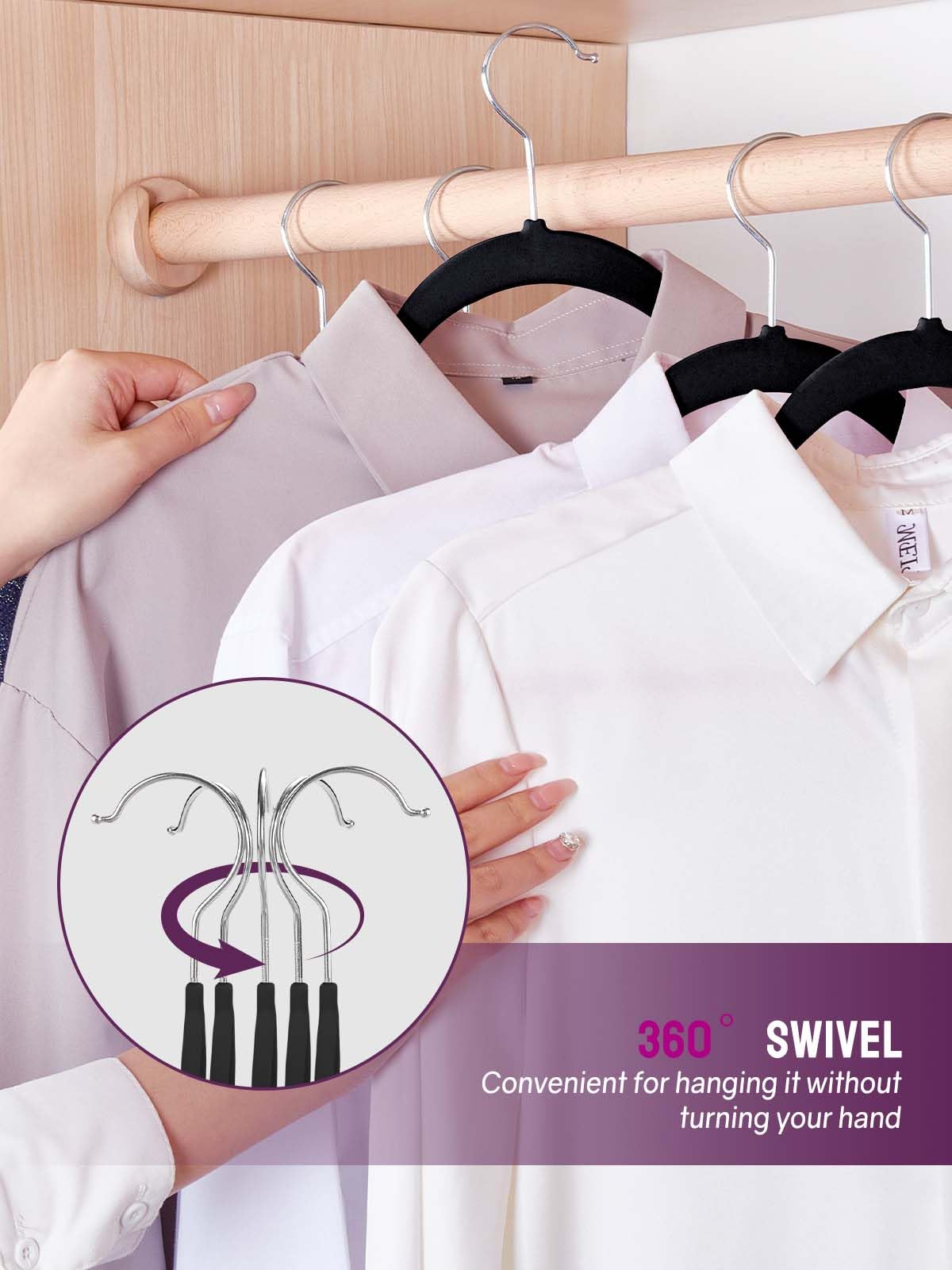 Pretigo Premium Velvet Hangers 50 Pack, Non-Slip Clothes Hangers Black, Space-Saving Velvet Clothes Hangers For Coats, Pants & D