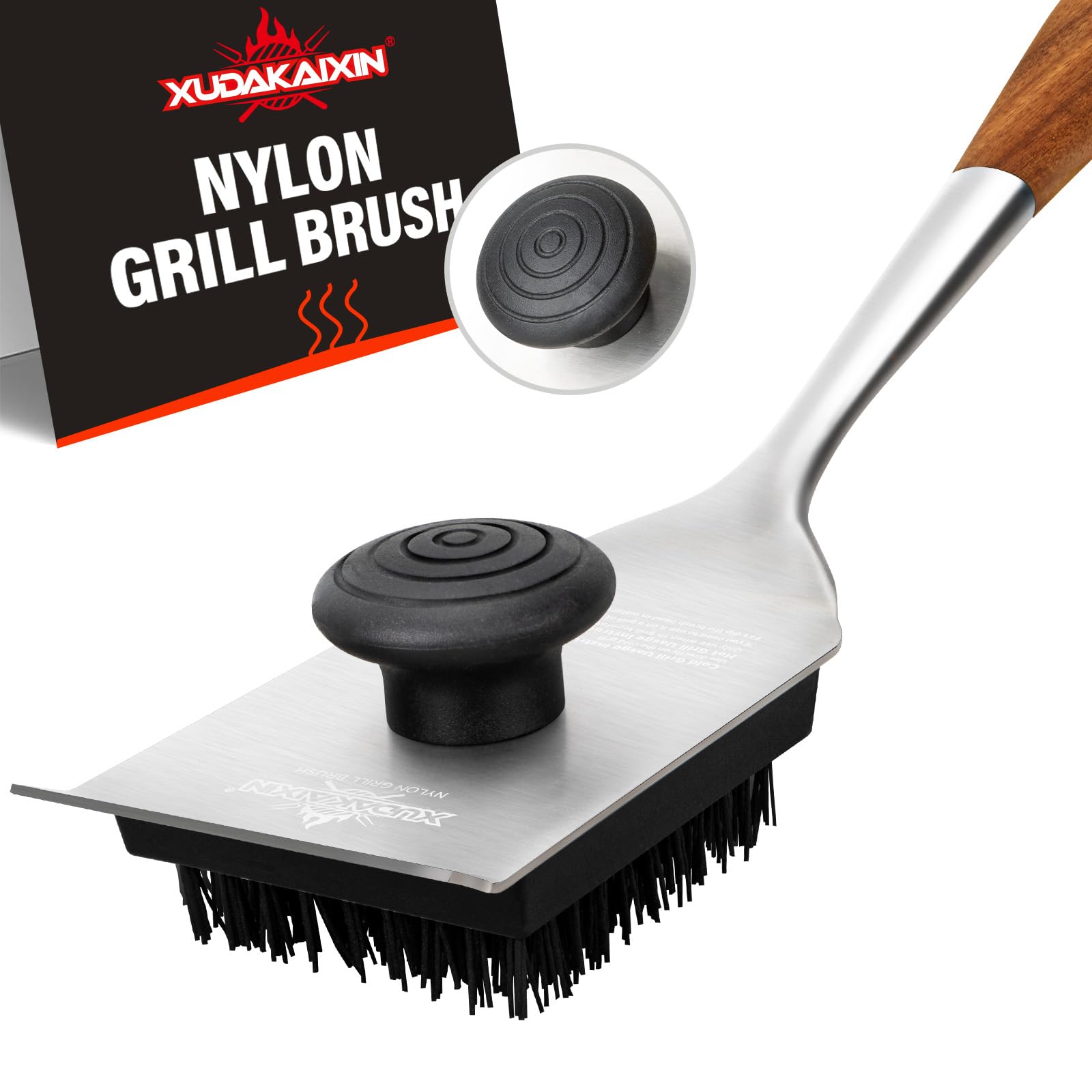XUDAKAIXIN Grill Brush and Scraper, Dual Grip Design,Extra Strong BBQ Cleaner Accessories,Safe Nylon Bristles Barbecue Triple Sc