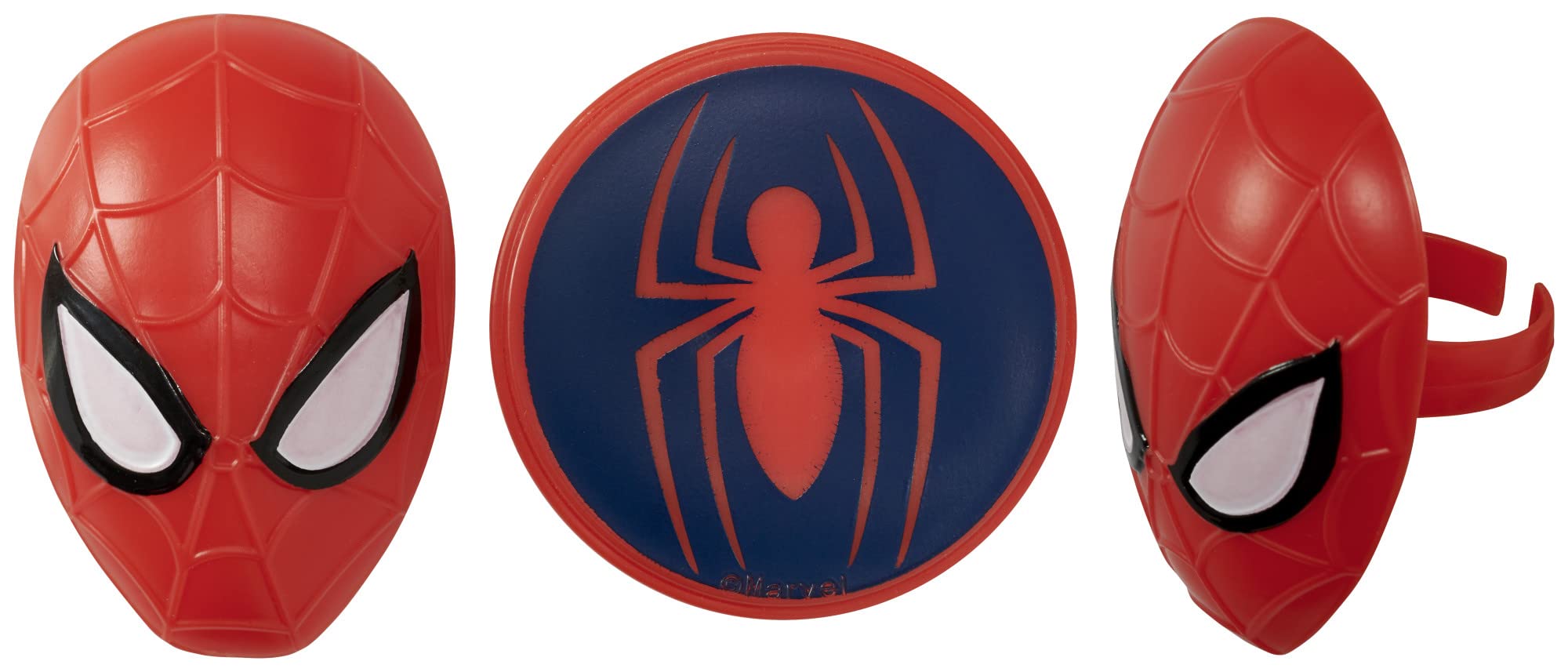 DecoPac Marvel's Spider-Man Spider and Mask Rings  Spider-Man Cupcake Decorations  Red and Blue Food Safe Cake Toppers - 24 Pack