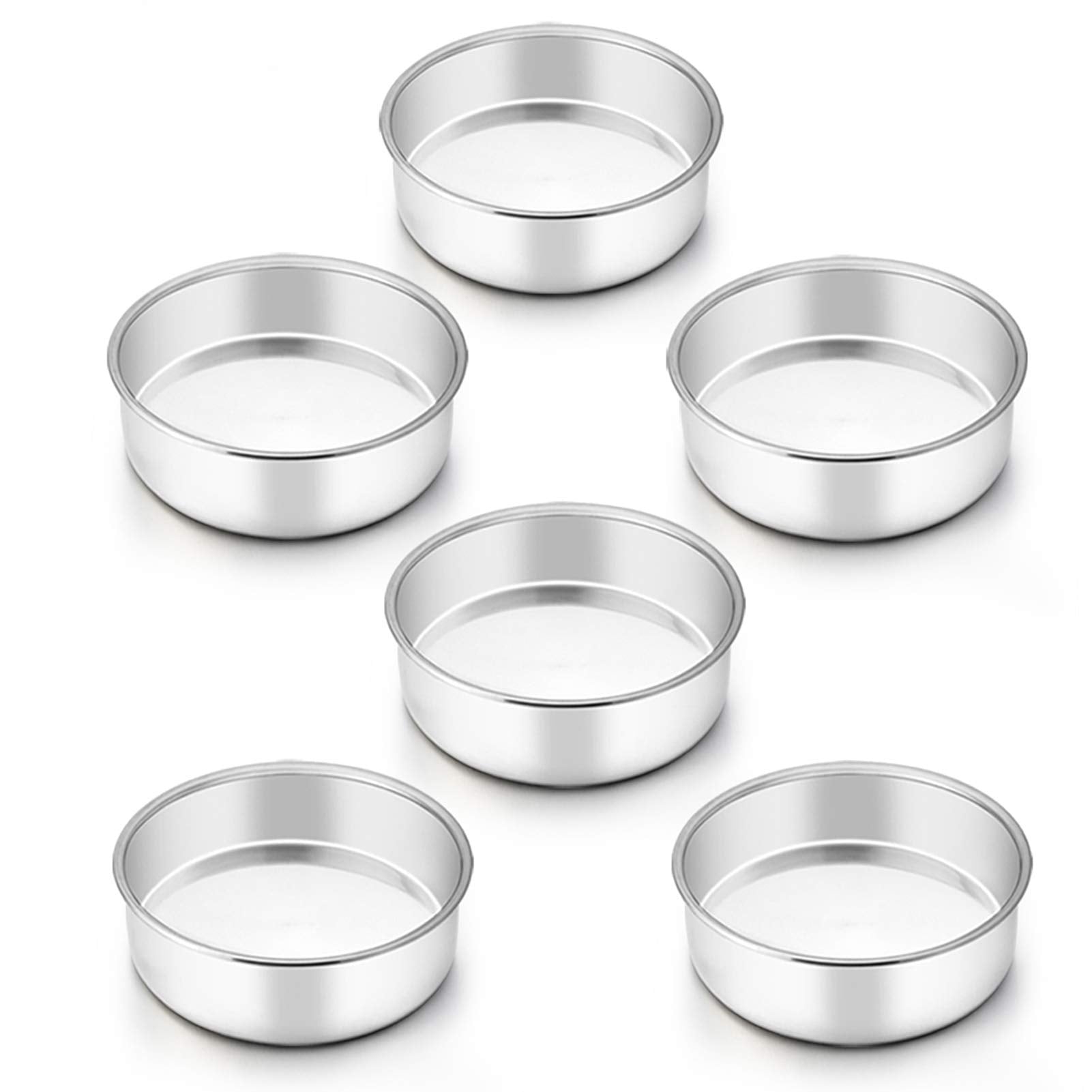 Teamfar 6 Inch Cake Pan, 6 Pcs Cake Pan Set Round Baking Pan Stainless Steel For Baking Steaming Serving, Fit In Oven Pressure C