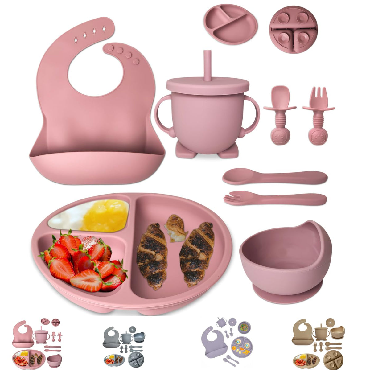 mutualproducts - Baby Feeding Supplies 8-Piece | Baby Led Weaning Utensils Set Includes Suction Bowl and Plate, Spoon and Fork,
