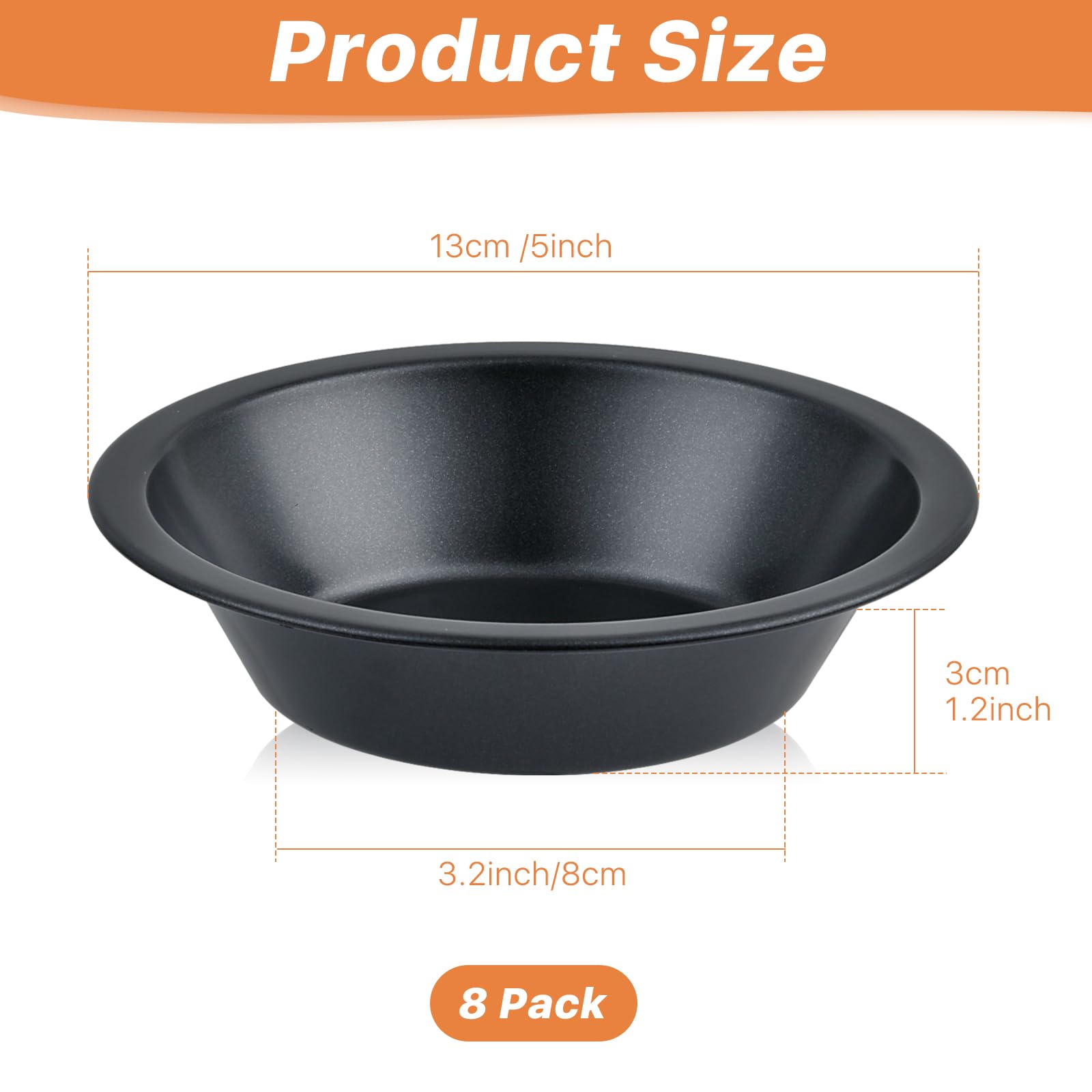 Aemygo 5 Inch Mini Pie Pans, 8 Pack Reusable Round Pie Tins Nonstick Pie Plate, Carbon Steel Mini Tart Pan, Small Cake Baking Se