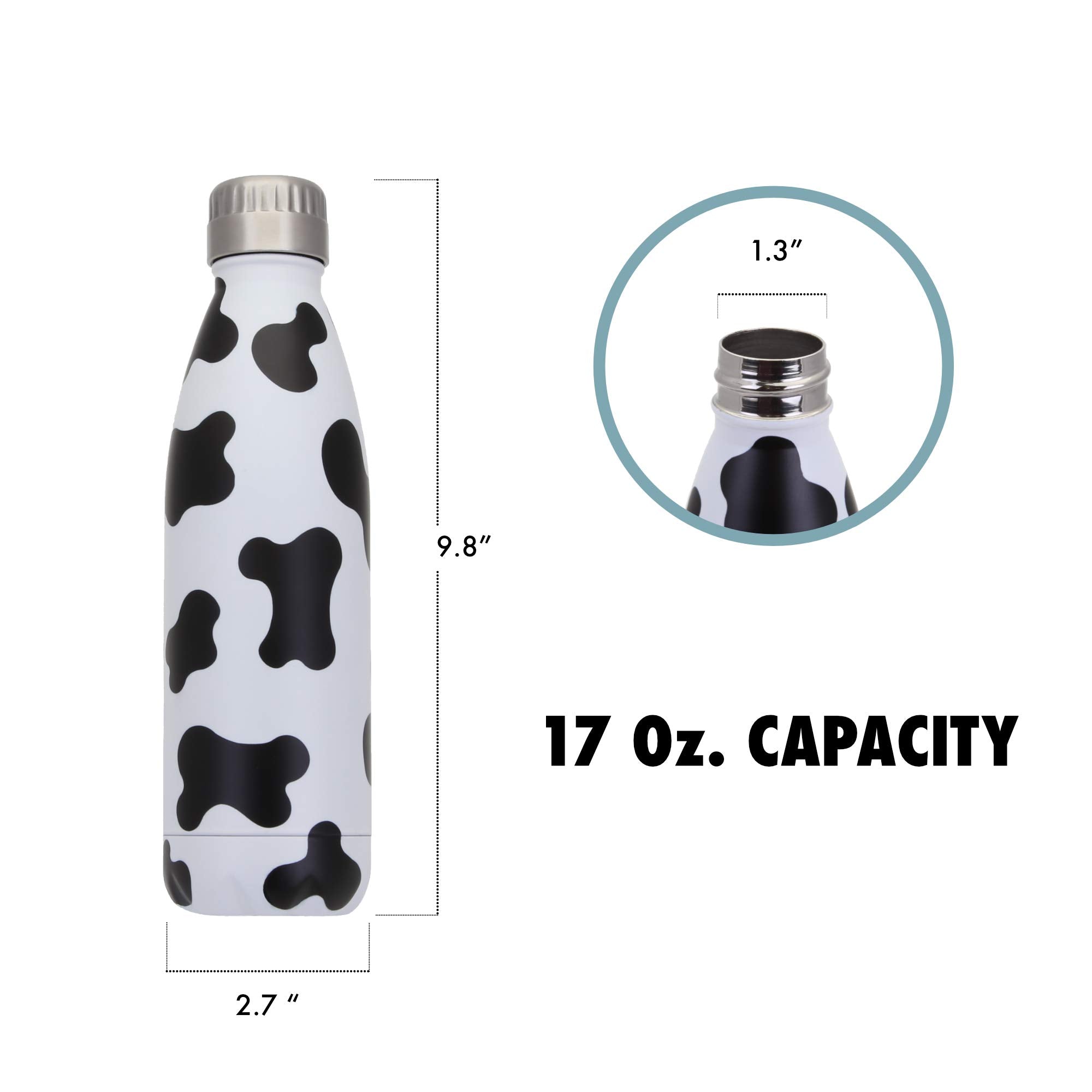 Vastigo Cow Print Sweat-Free Stainless Steel Reusable Water Bottle (17 Oz.) Vacuum Insulated Copper Insulated Double-Wall | Birt