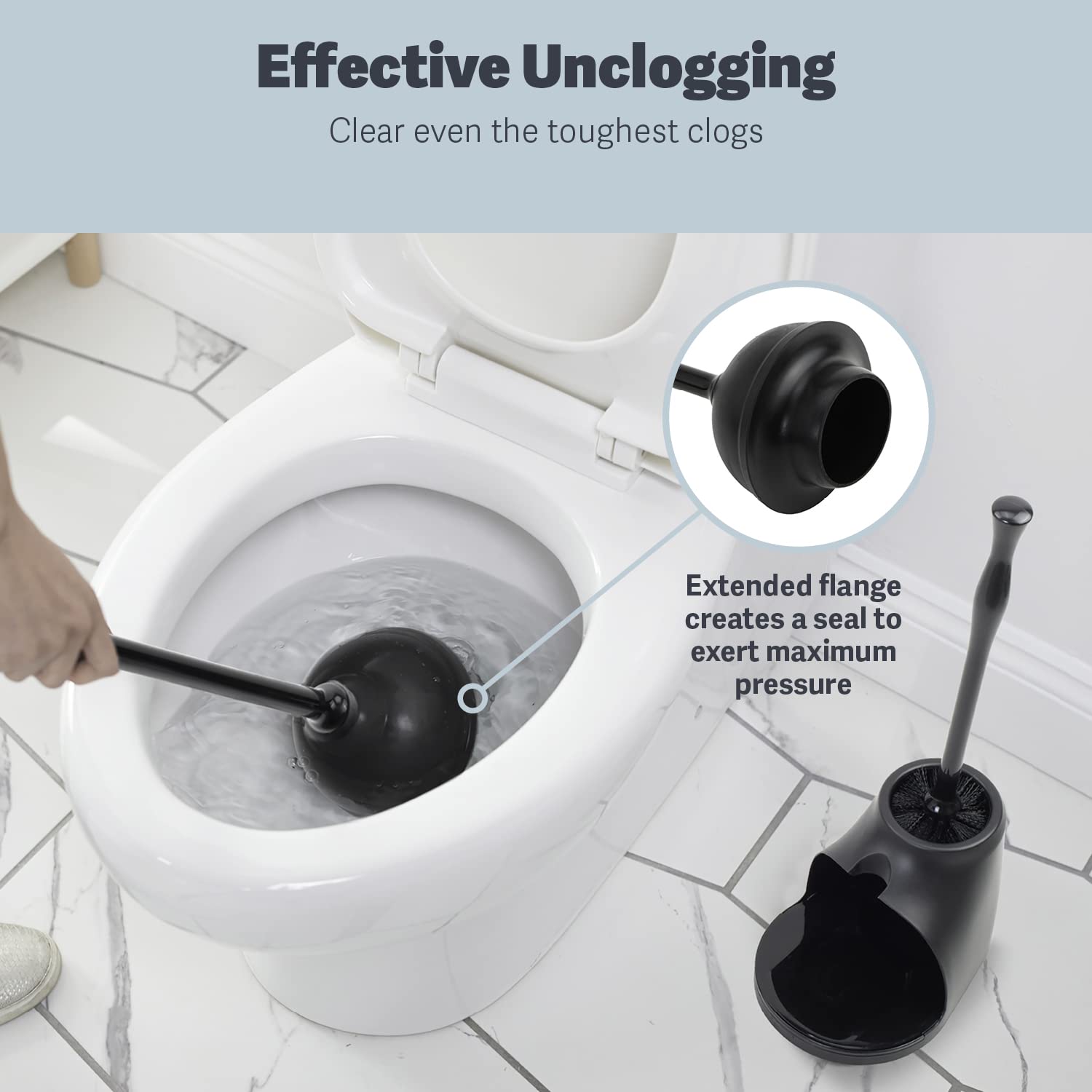 Casabella Bowl Brush & Plunger Combo - Heavy-Duty Toilet Plunger And Cleaning Brush, Ergonomic Handles, Durable Bowl Brush, Tack