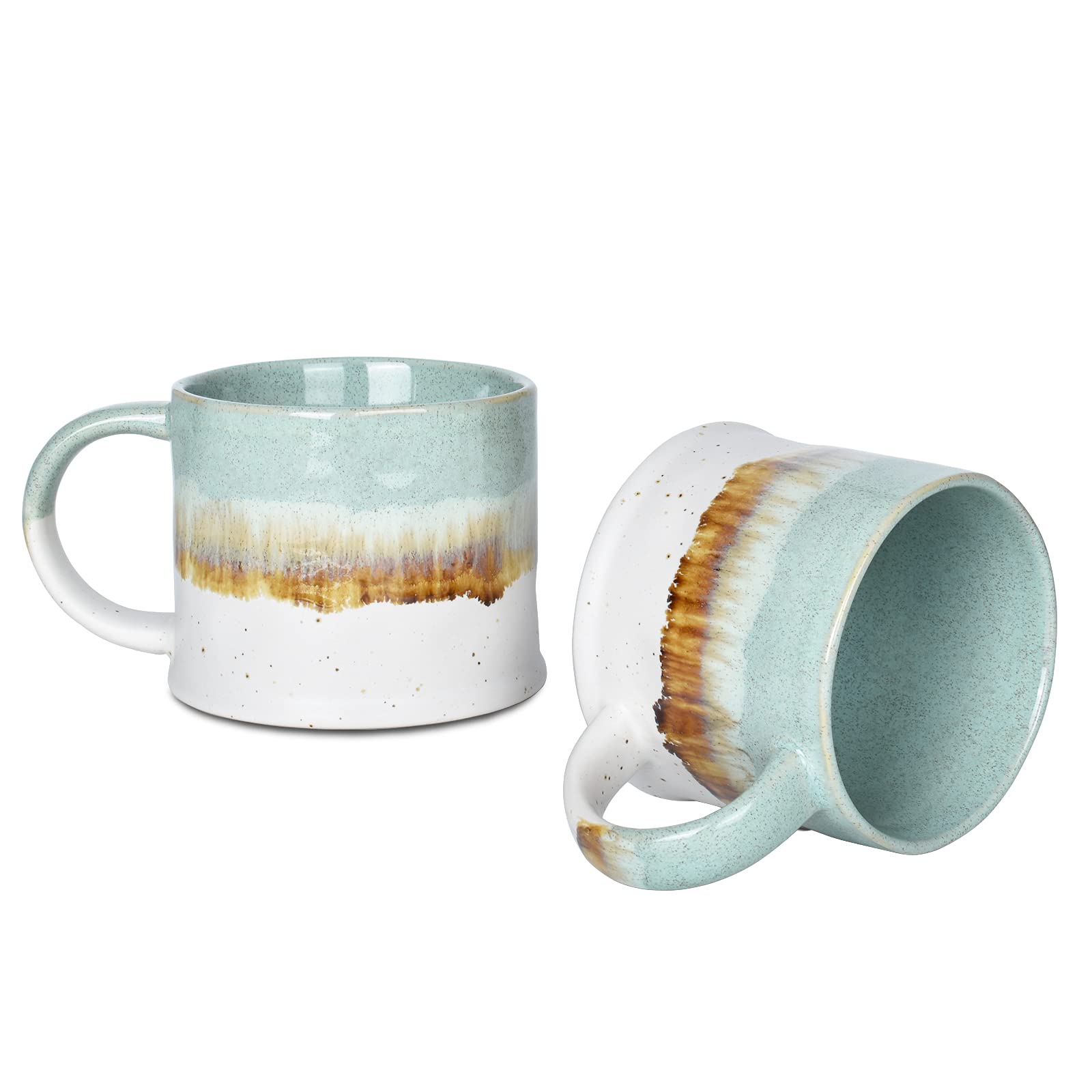 Bosmarlin Medium Ceramic Coffee Mug Set Of 2, 15 Oz, Big Stoneware Tea Cup For Office And Home, Dishwasher And Microwave Safe (G